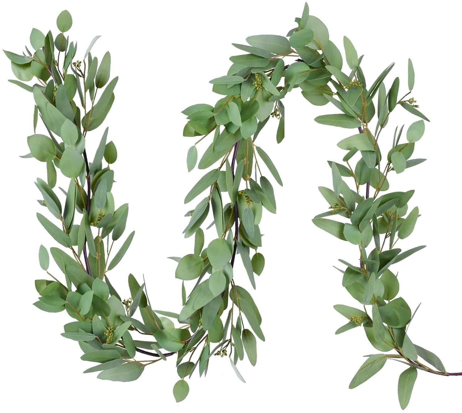 5.5ft Green Artificial Eucalyptus Garland with Faux Leaves