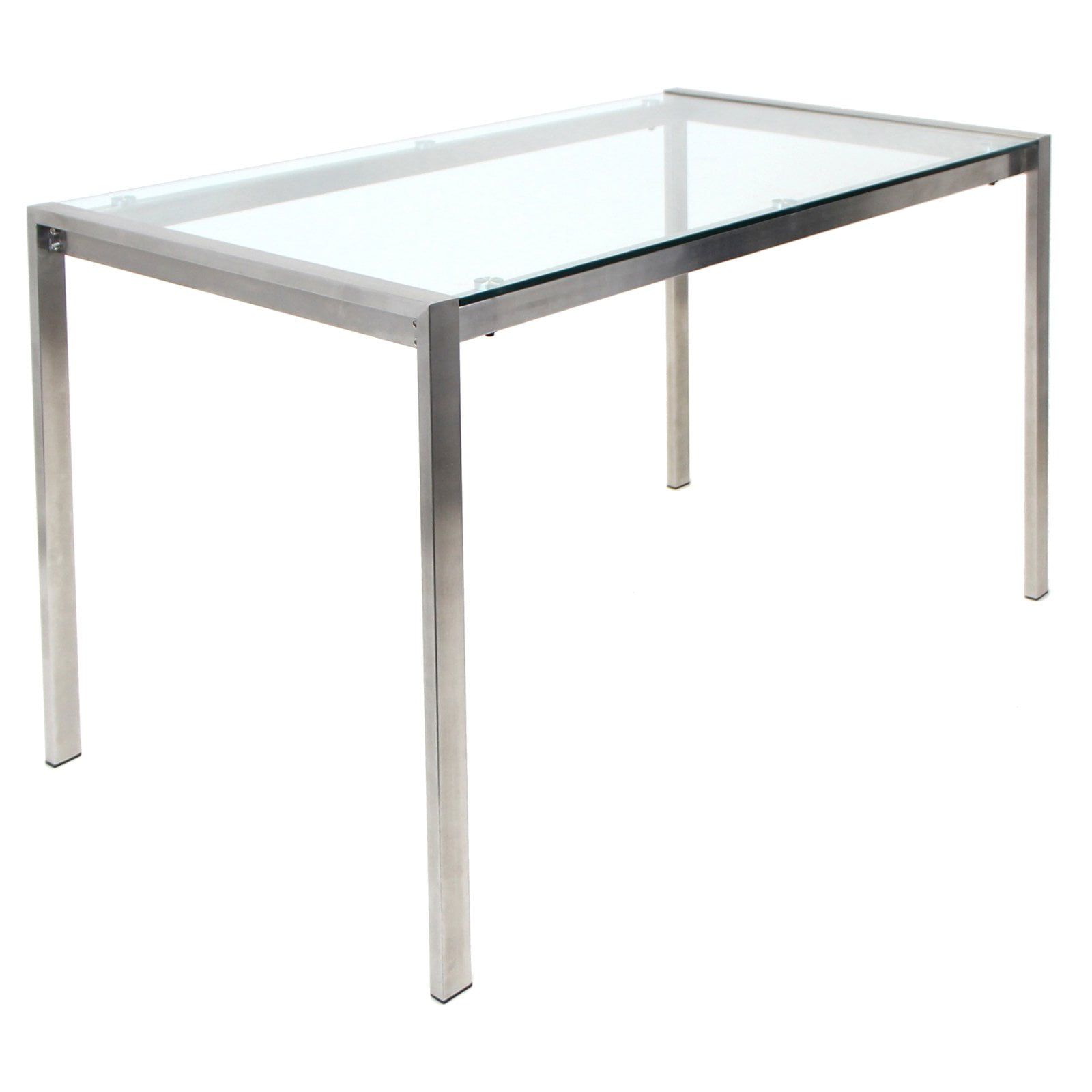 51" Clear Glass and Stainless Steel Rectangular Dining Table