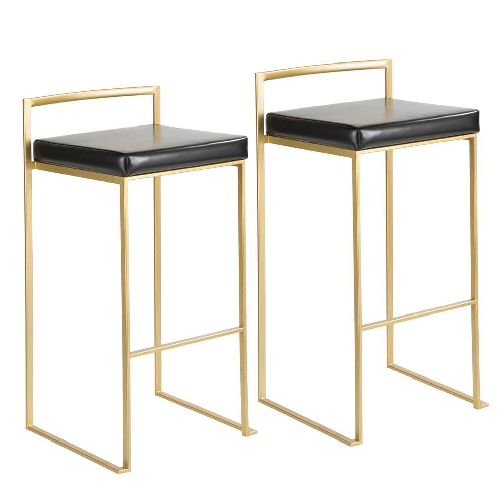 Fuji 34'' Gold Frame with Black Leather Seat Contemporary Bar Stool - Set of 2