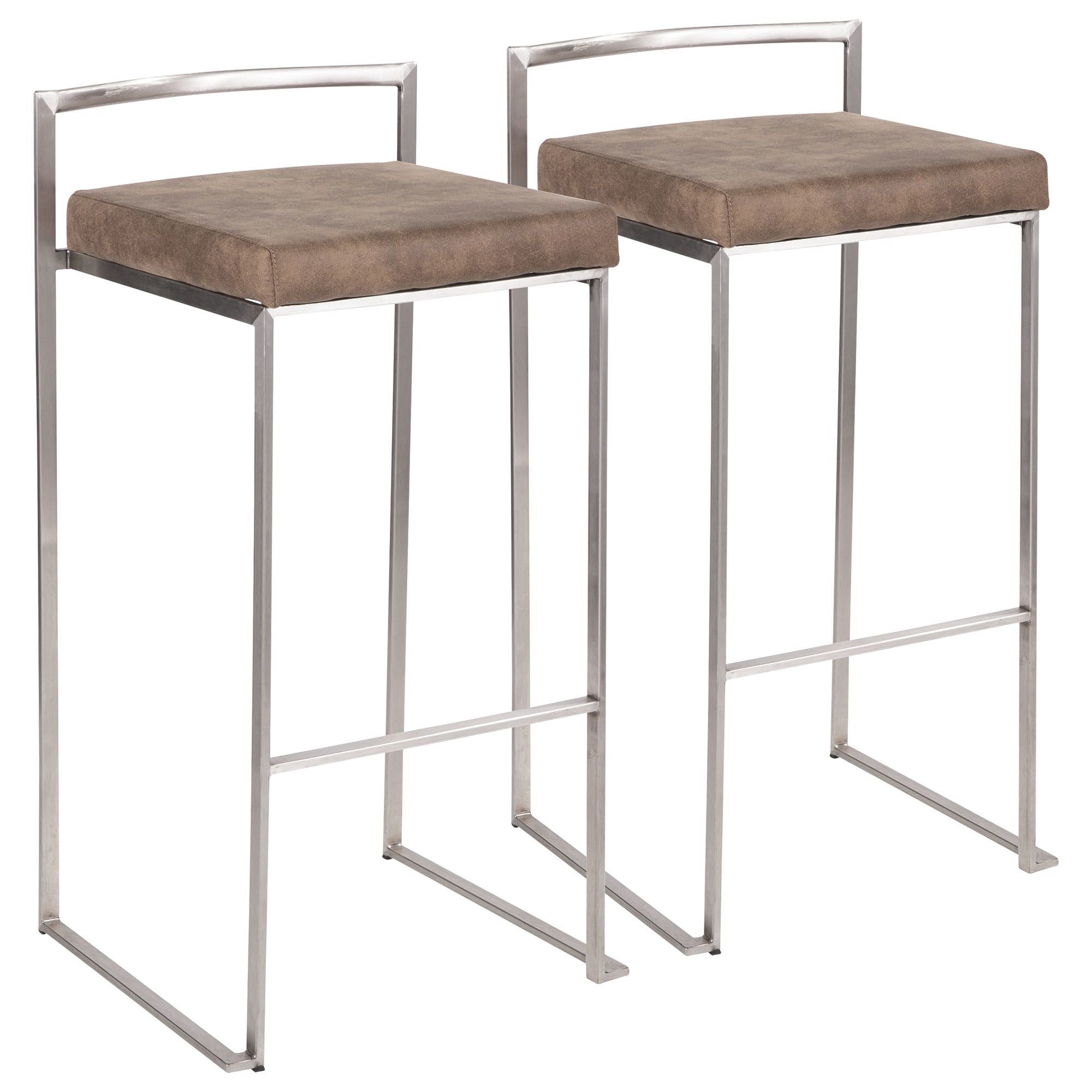 Contemporary Fuji 34" Metal and Brown Leather Bar Stool