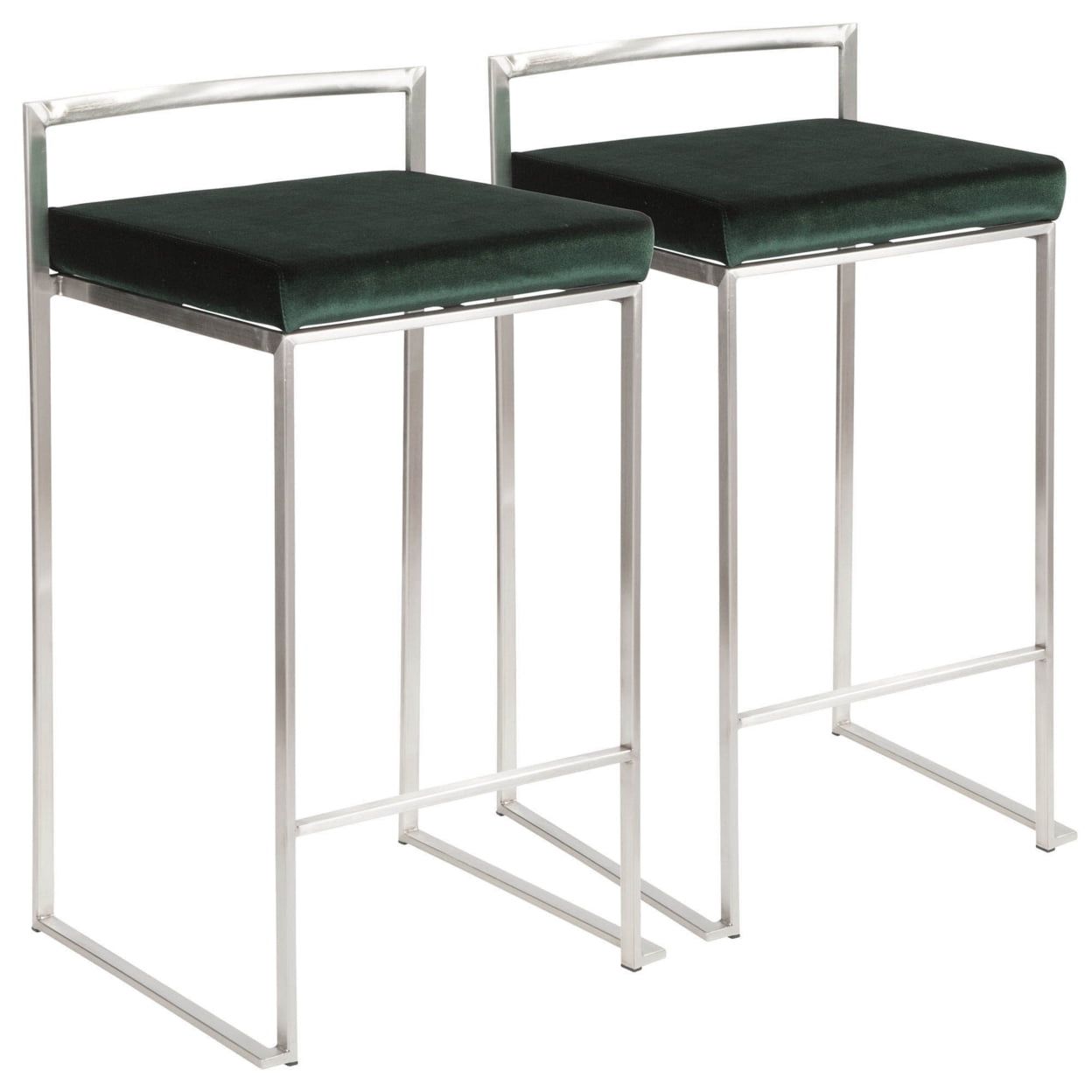 Fuji Green Velvet and Stainless Steel Stackable Counter Stools - Set of 2