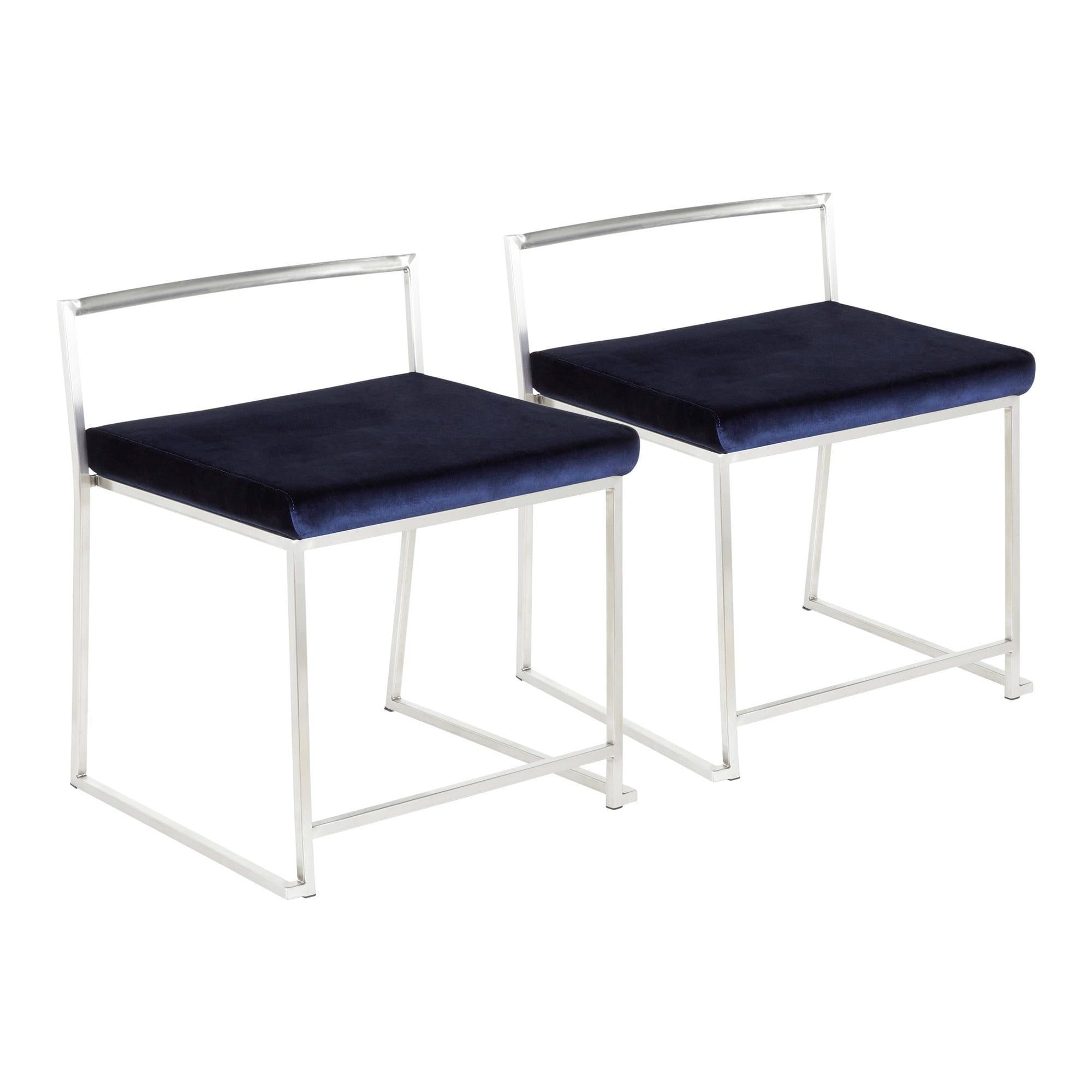 Blue Velvet Low Back Upholstered Side Chair with Metal Legs