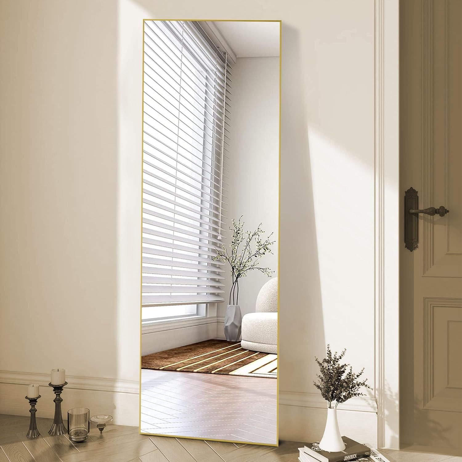 Modern Gold Aluminum Full Length Rectangular Mirror 64" x 21"