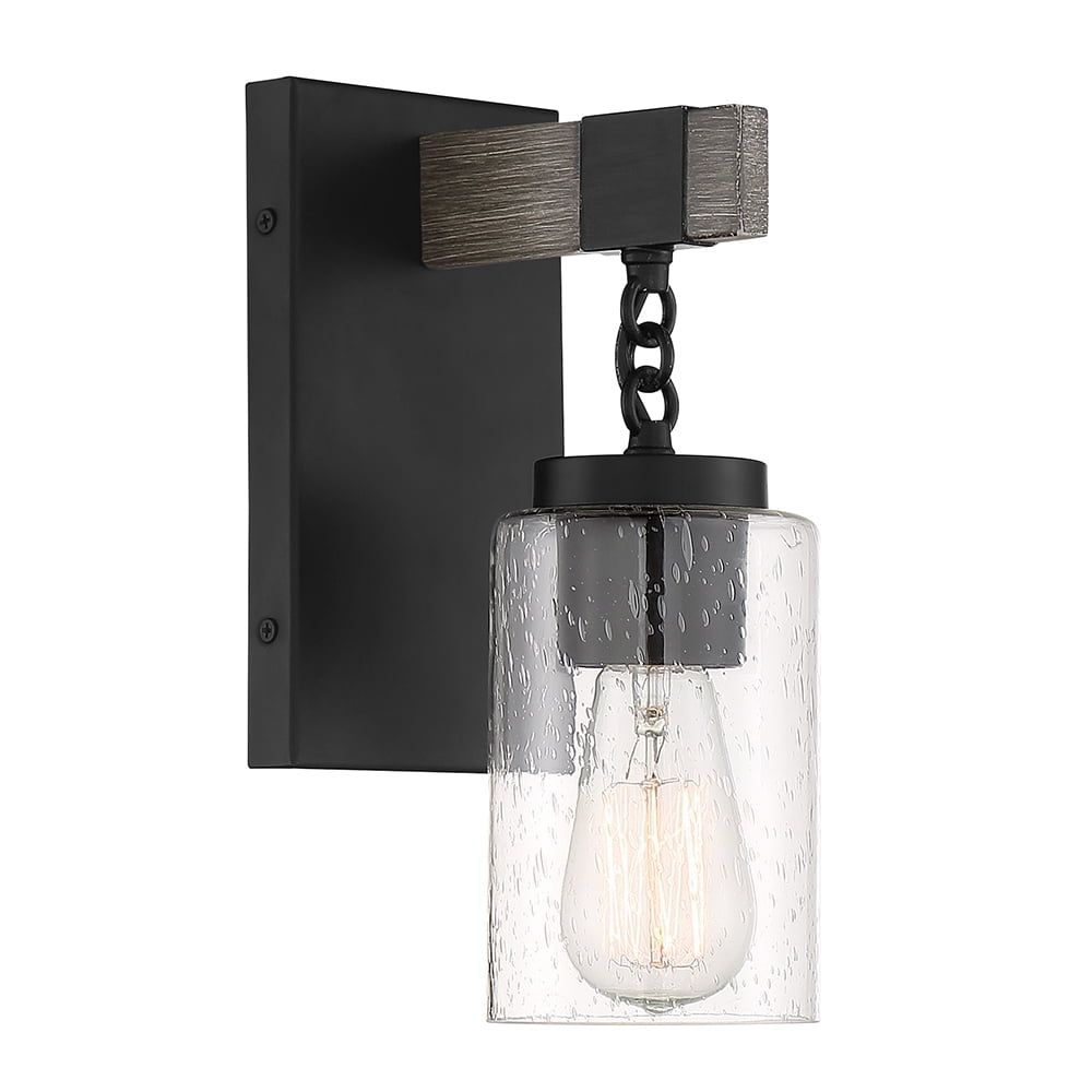 Matte Black Industrial Wall Sconce with Clear Glass Shade