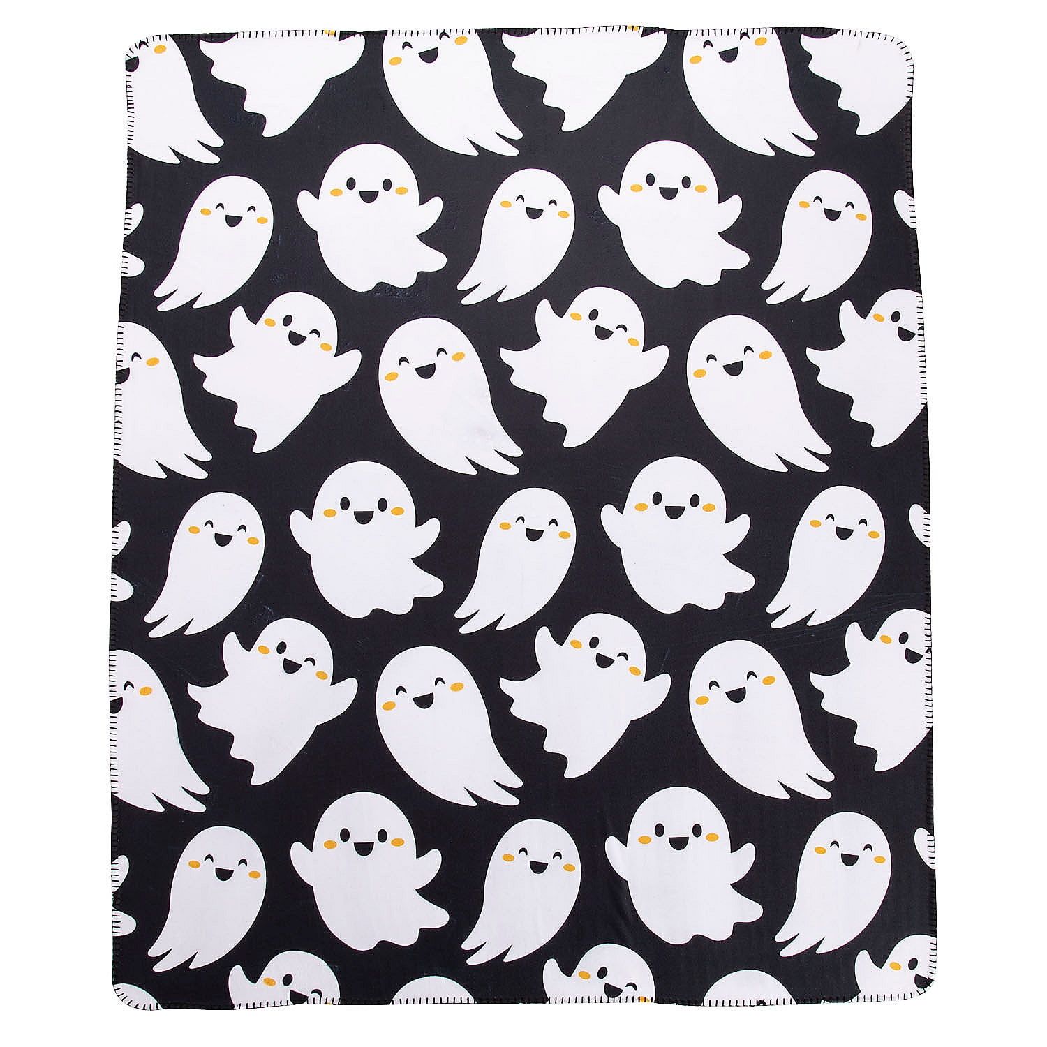 Halloween Black and White Ghost Fleece Throw Blanket