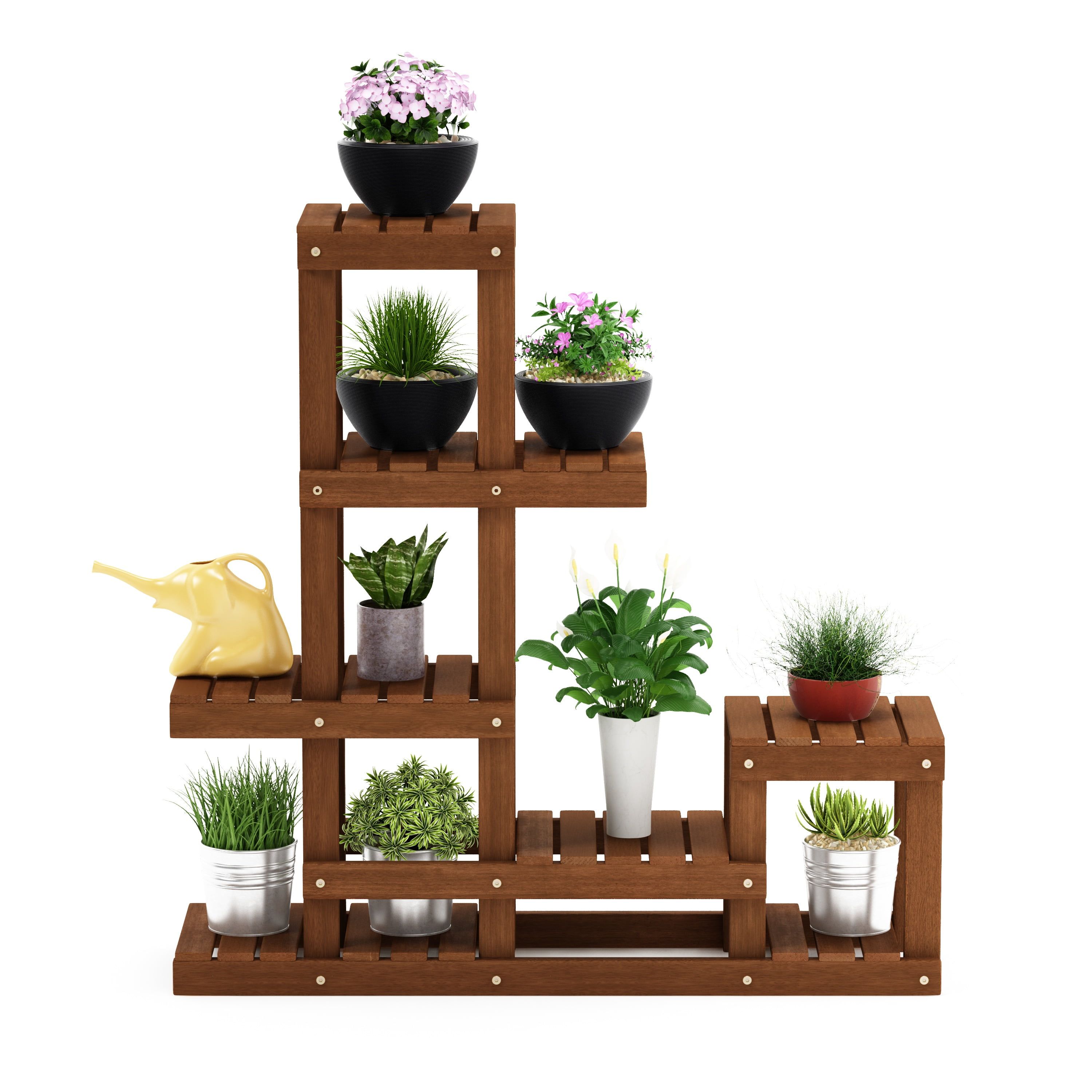 Tioman Coffee Finish 3-Tier Hardwood Plant Stand