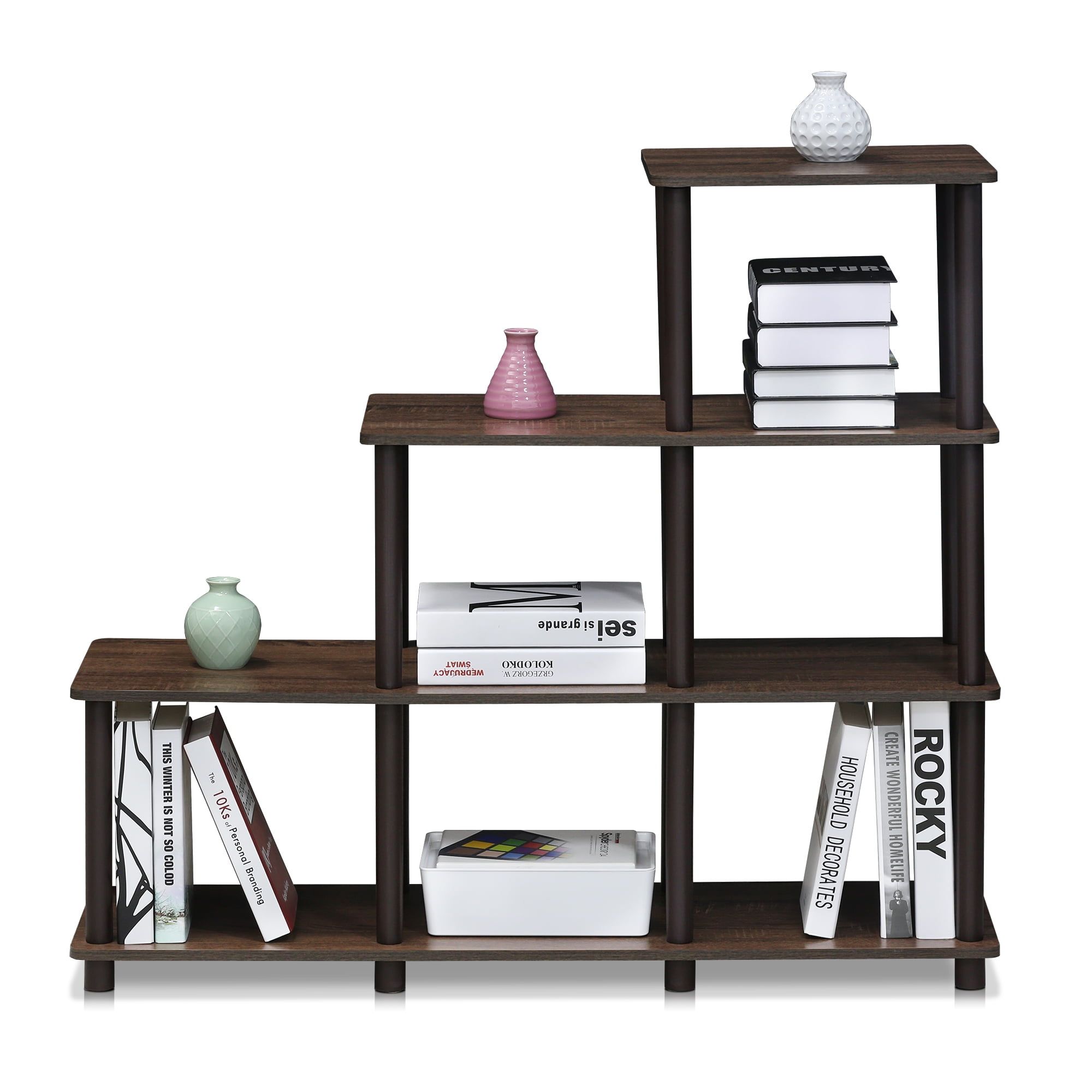 Walnut Brown Adjustable Ladder Wood Shelf