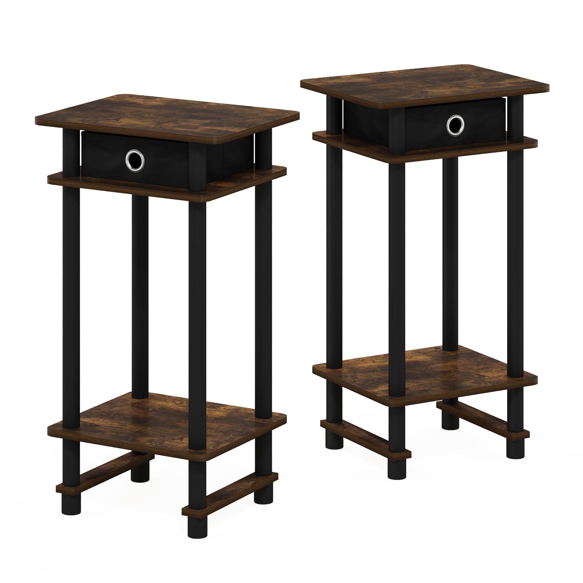 Amber Pine Square End Table Set with Storage Bin, 20" Tall