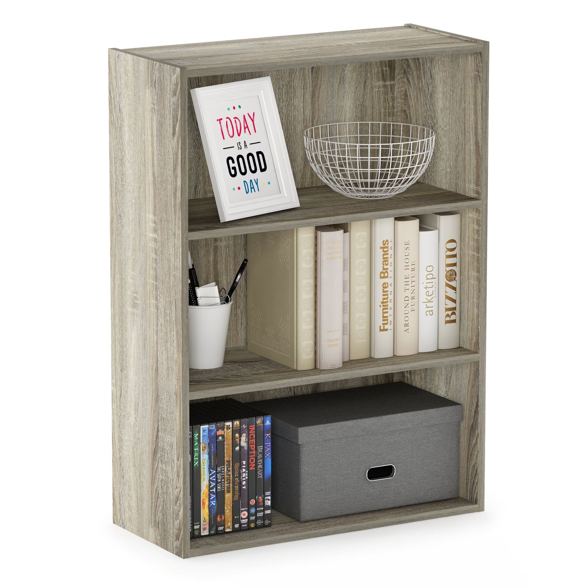 Sonoma Oak 3-Tier Laminated Heavy-Duty Bookshelf