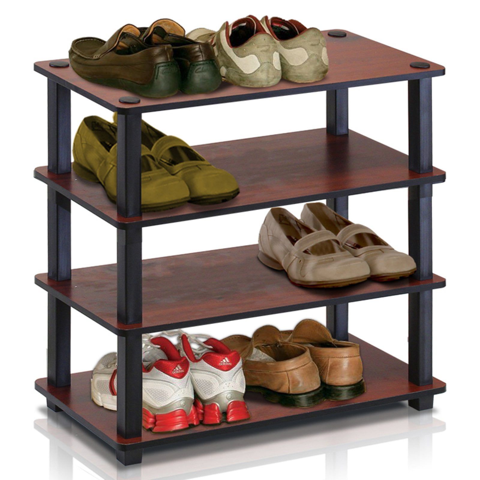 Dark Cherry and Black 4-Tier Stackable Shoe Rack