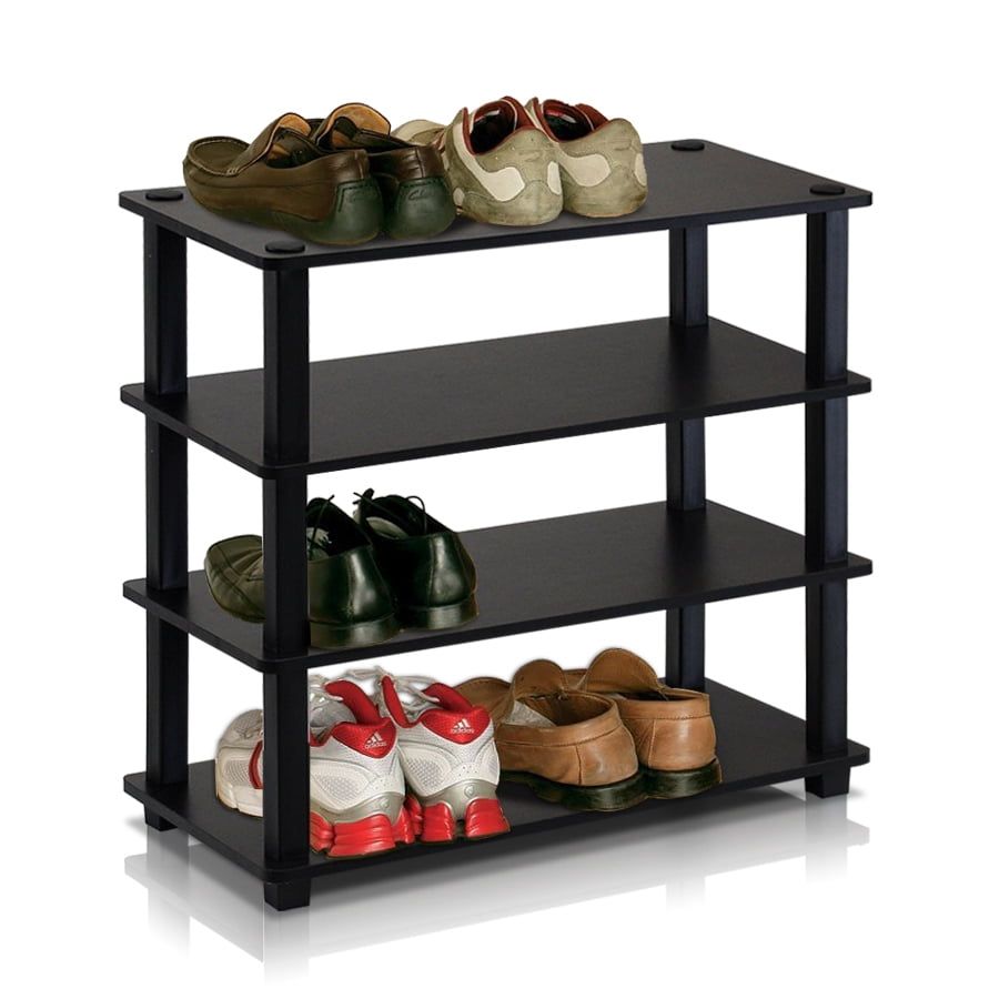 Espresso Black 4-Tier Stackable Shoe Rack with Metal Tubes