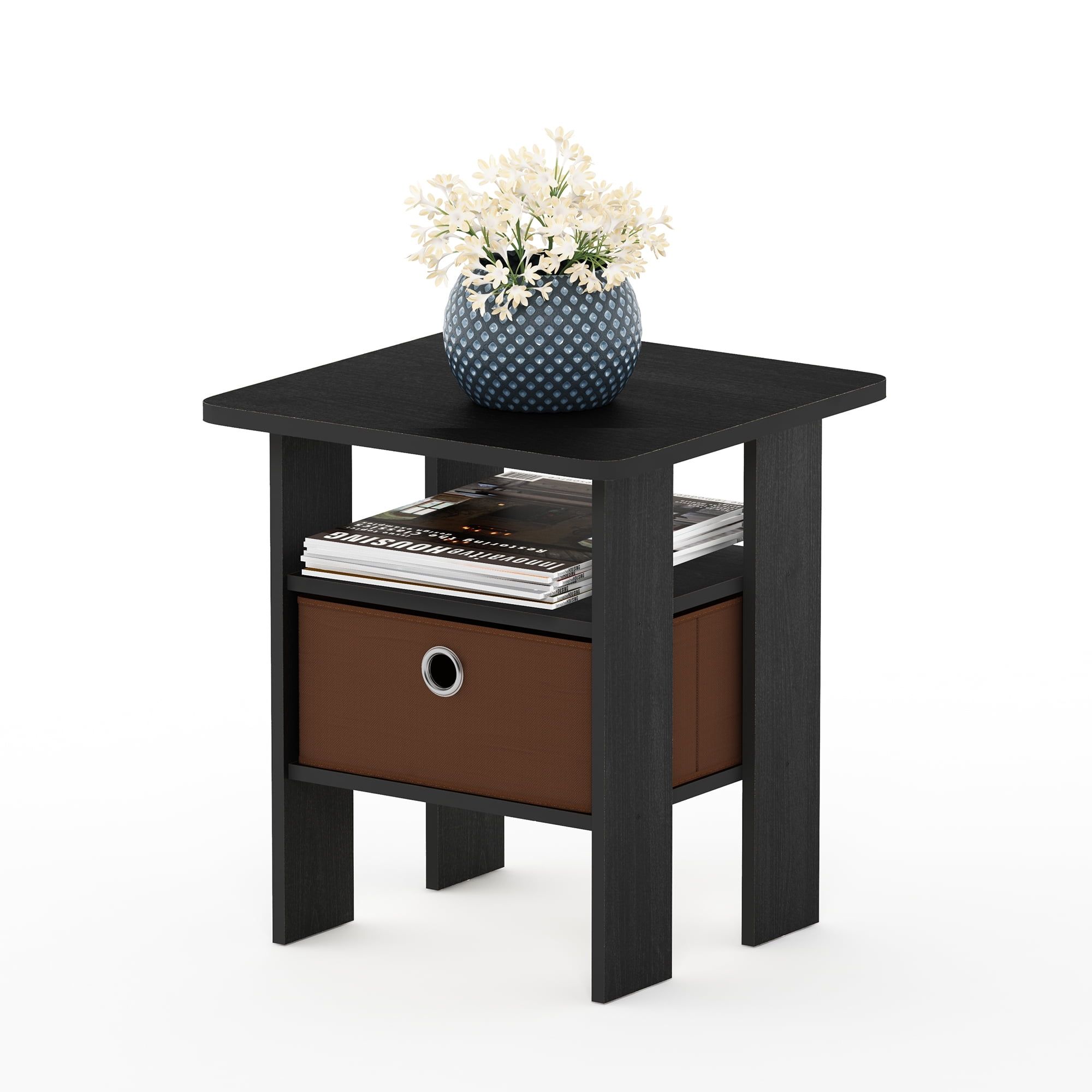 Americano Medium Brown Square End Table with Fabric Storage Bin