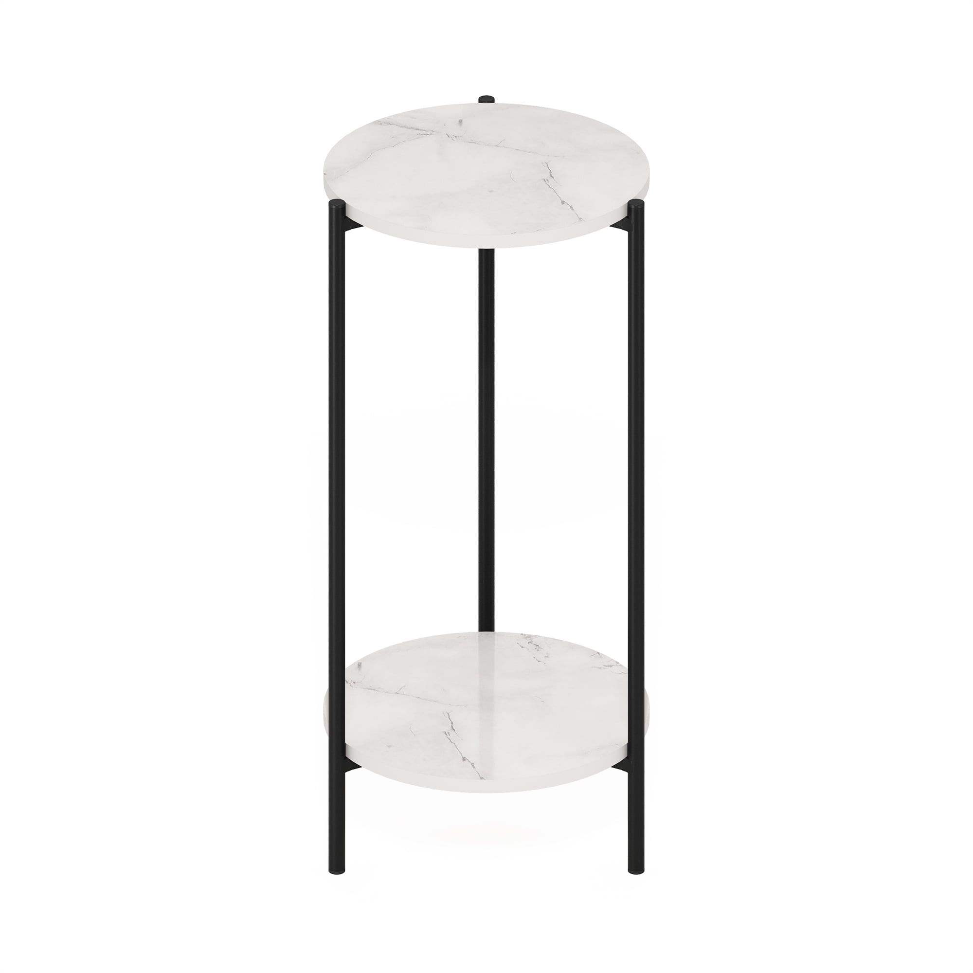 Marble White Round 2-Tier Side Table with Metal Legs