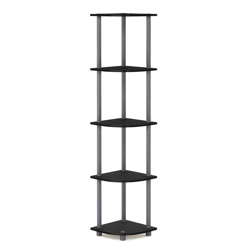 Sleek 5-Tier Black & Grey Corner Shelving Unit for Versatile Storage