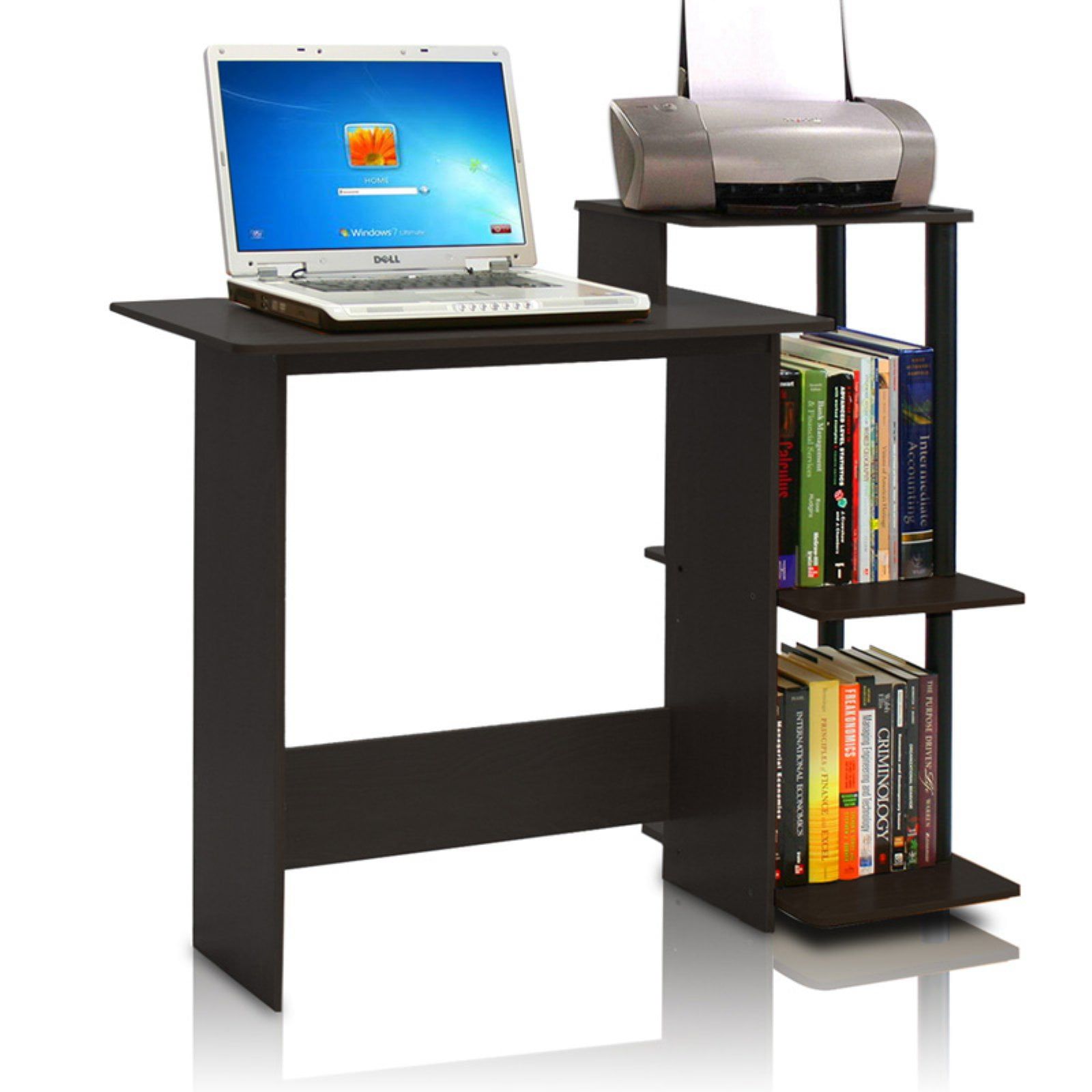 Espresso Black Compact Home Office Computer Desk with Shelves