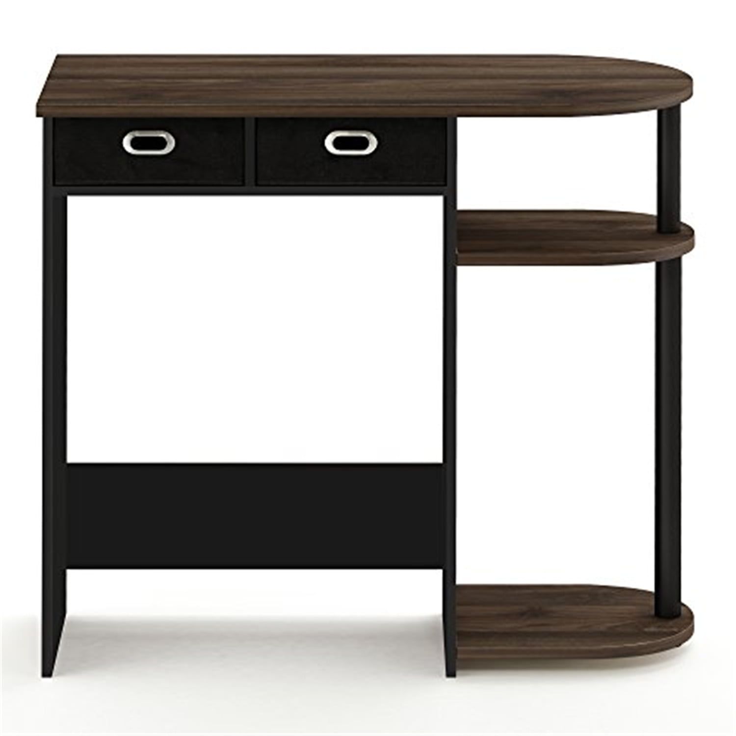 Compact Columbia Walnut and Black Wood Computer Desk with Dual Drawers