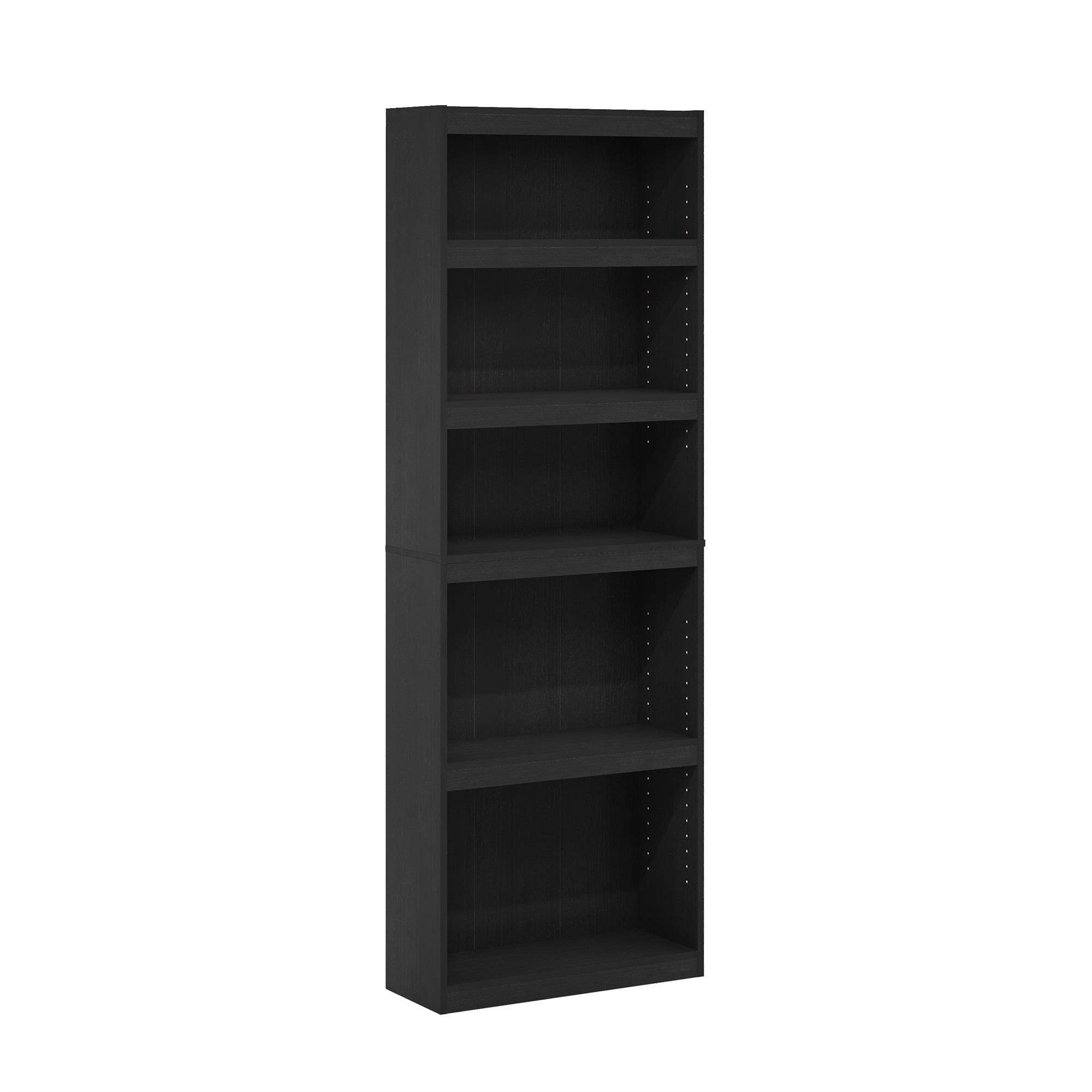 Black Adjustable 5-Tier Wood Bookcase