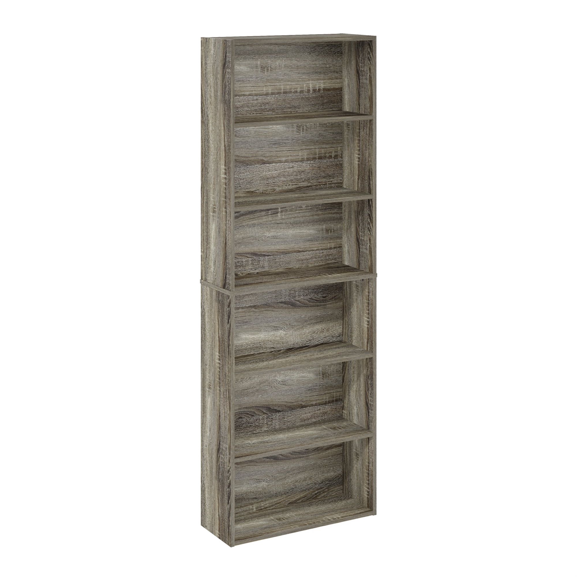 Tall Gray Laminated Wood Adjustable 6-Tier Bookcase