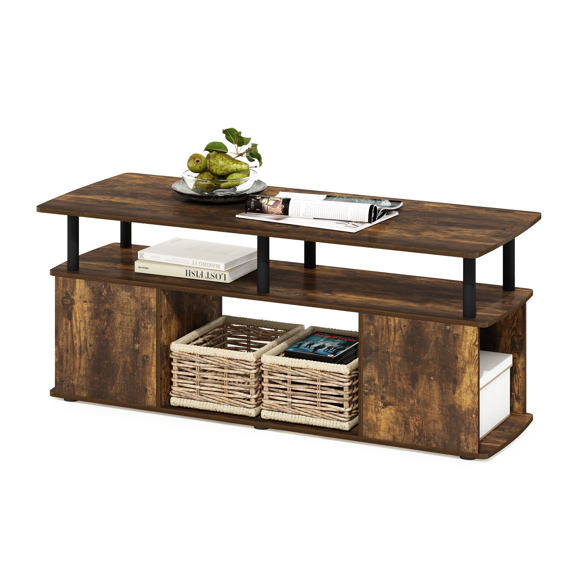 Amber Pine Rectangular Wood Coffee Table with Storage