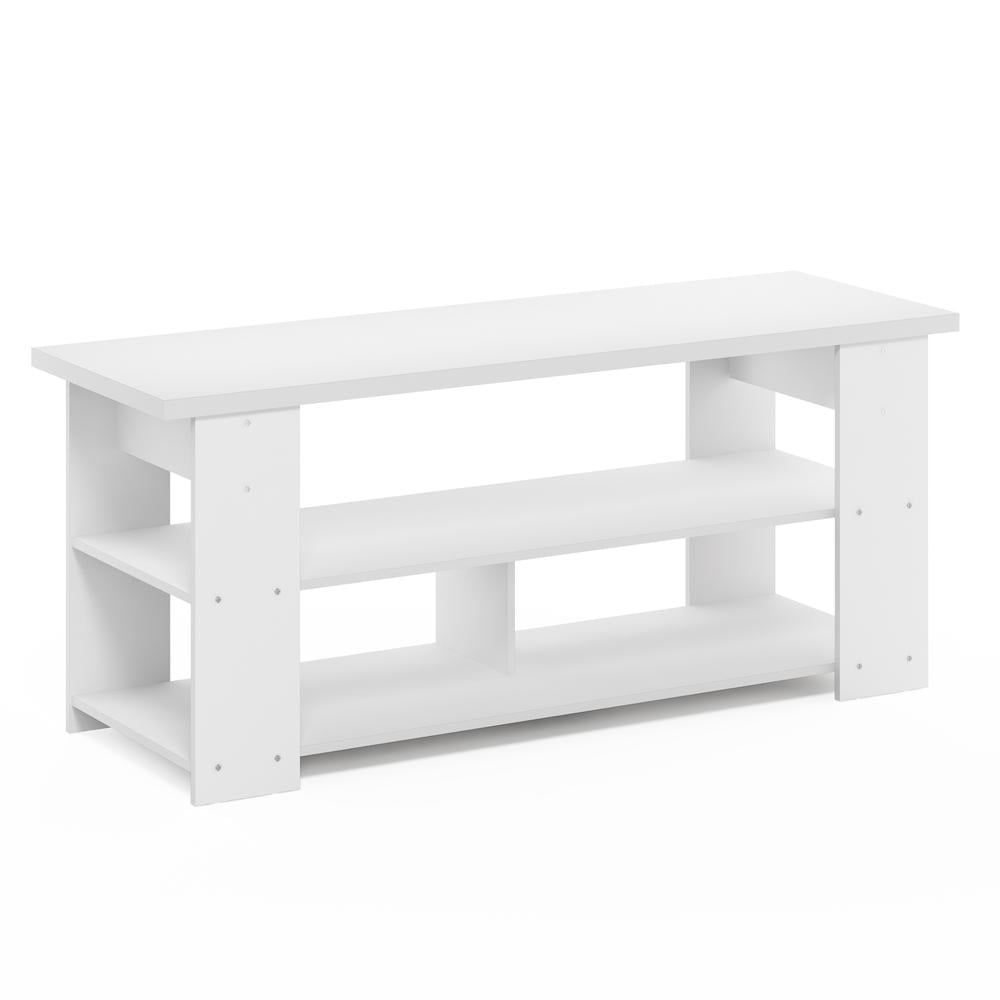 White Composite Wood TV Stand with Open Shelves for 55-Inch TVs