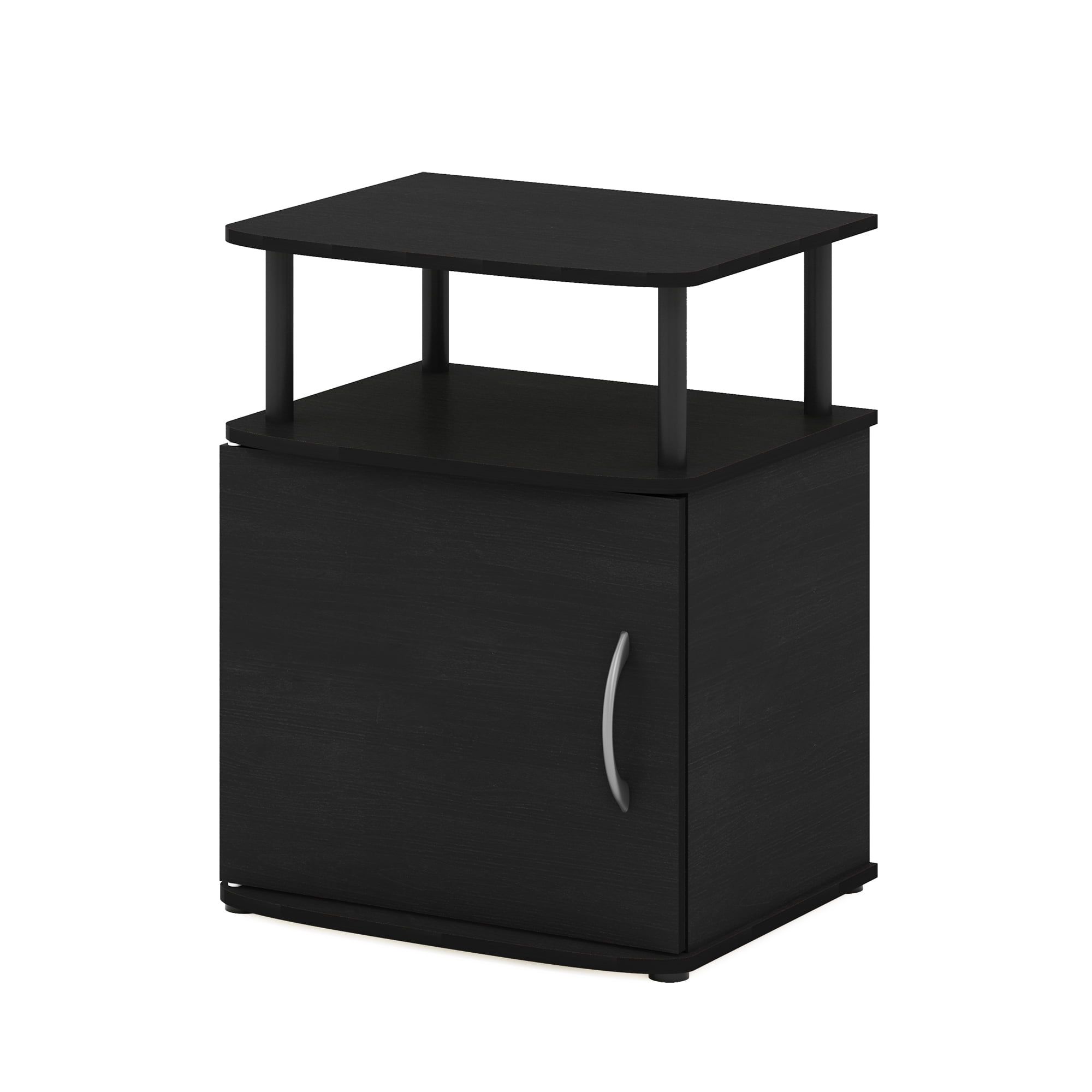 Sleek Black Wood End Table with Storage Compartment