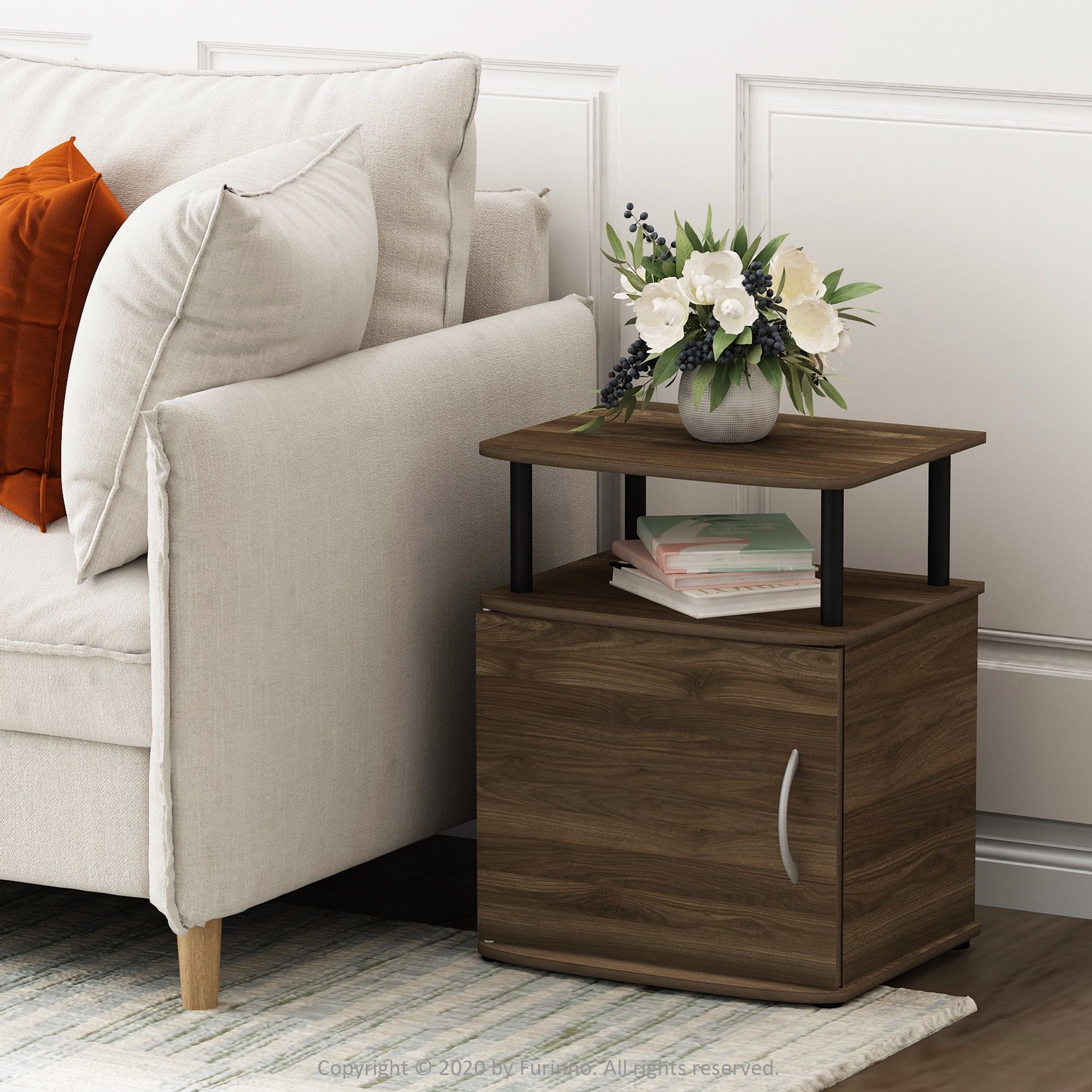 Columbia Walnut and Black Wood End Table with Storage