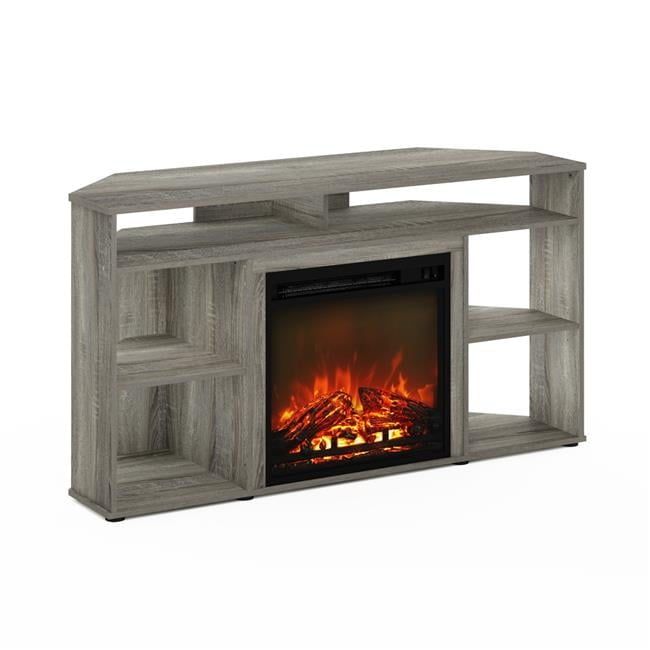 French Oak Grey Corner TV Stand with Electric Fireplace