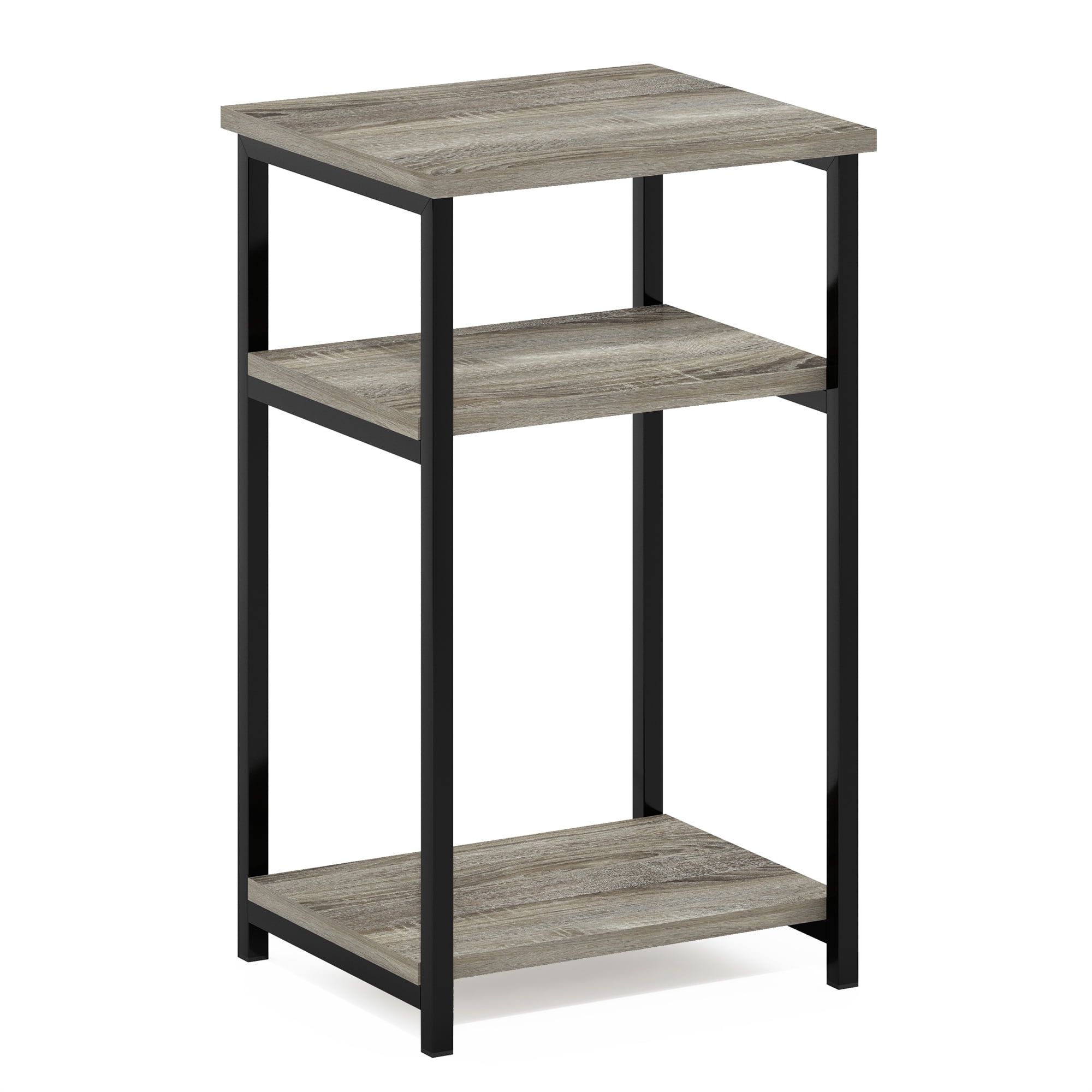 French Oak and Black Metal 3-Tier Rectangular End Table