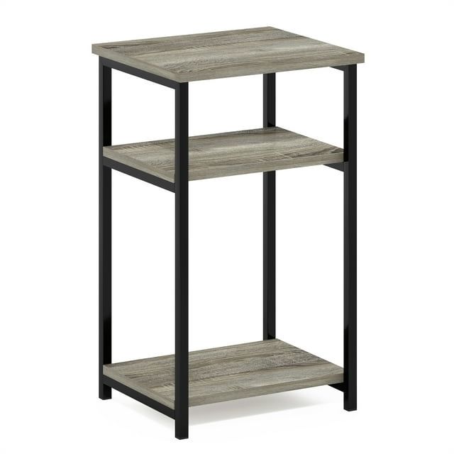 French Oak and Black Metal 3-Tier Rectangular End Table