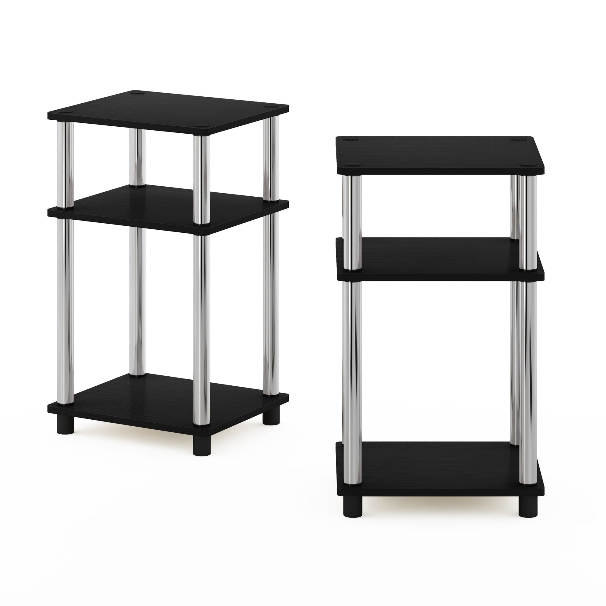 Americano and Chrome 3-Tier Wood and Metal End Table Set