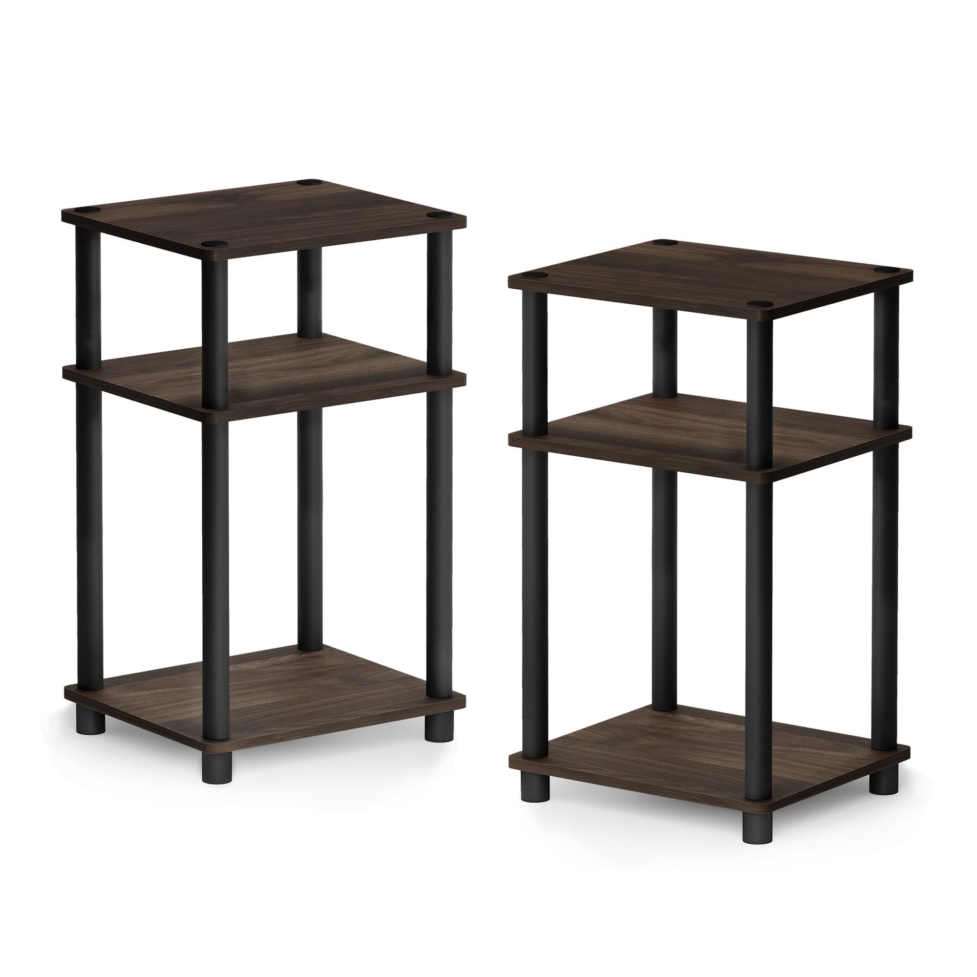 Columbia Walnut and Black Rectangular 3-Tier End Table Set