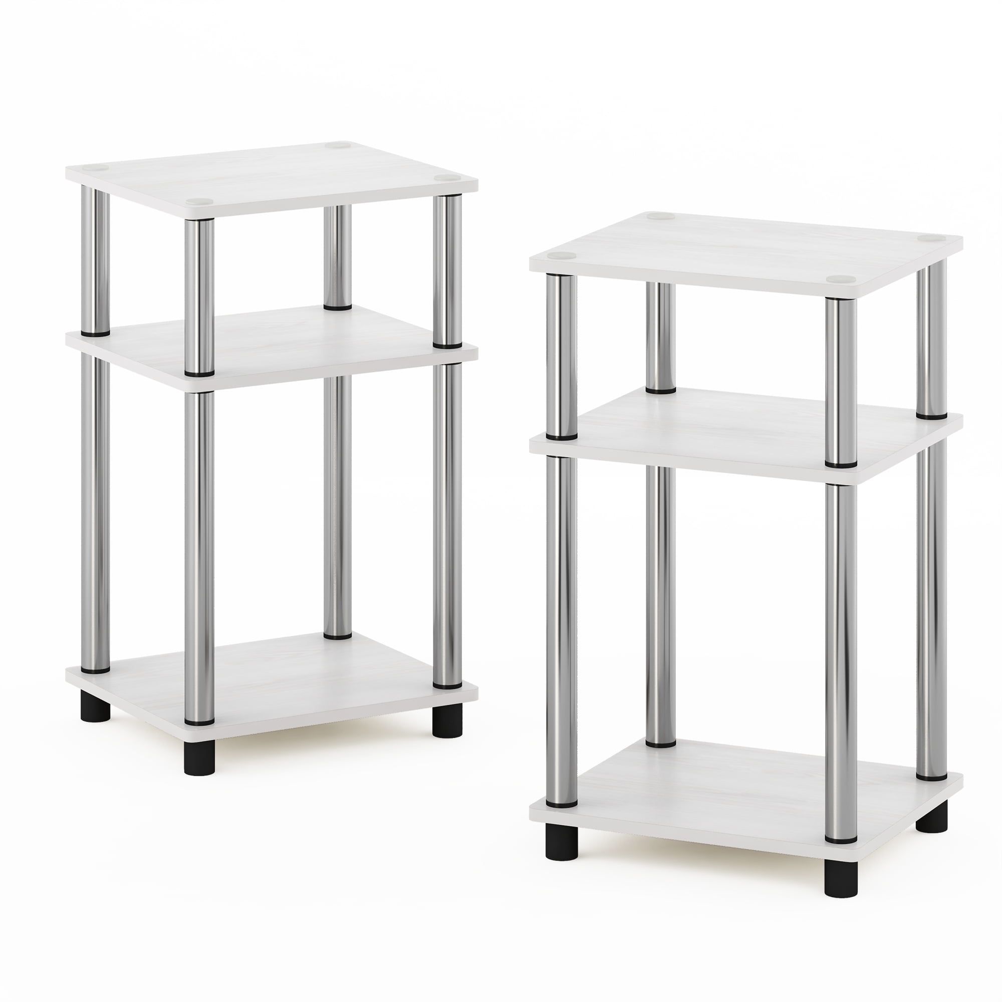 Twin Set Modern Multifunctional White Oak and Chrome End Tables