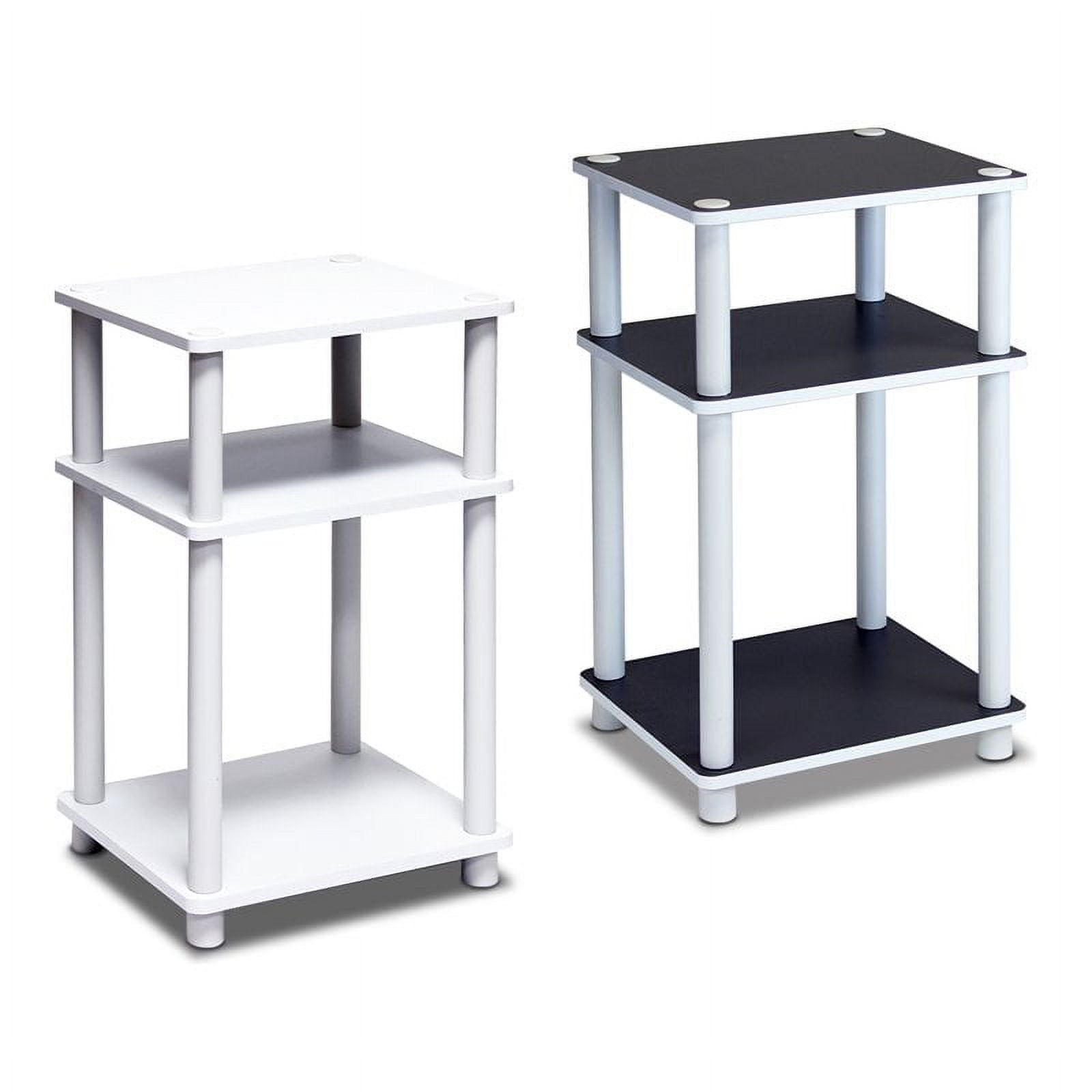 Modern Black and White 3-Tier Wood End Tables, Set of 2