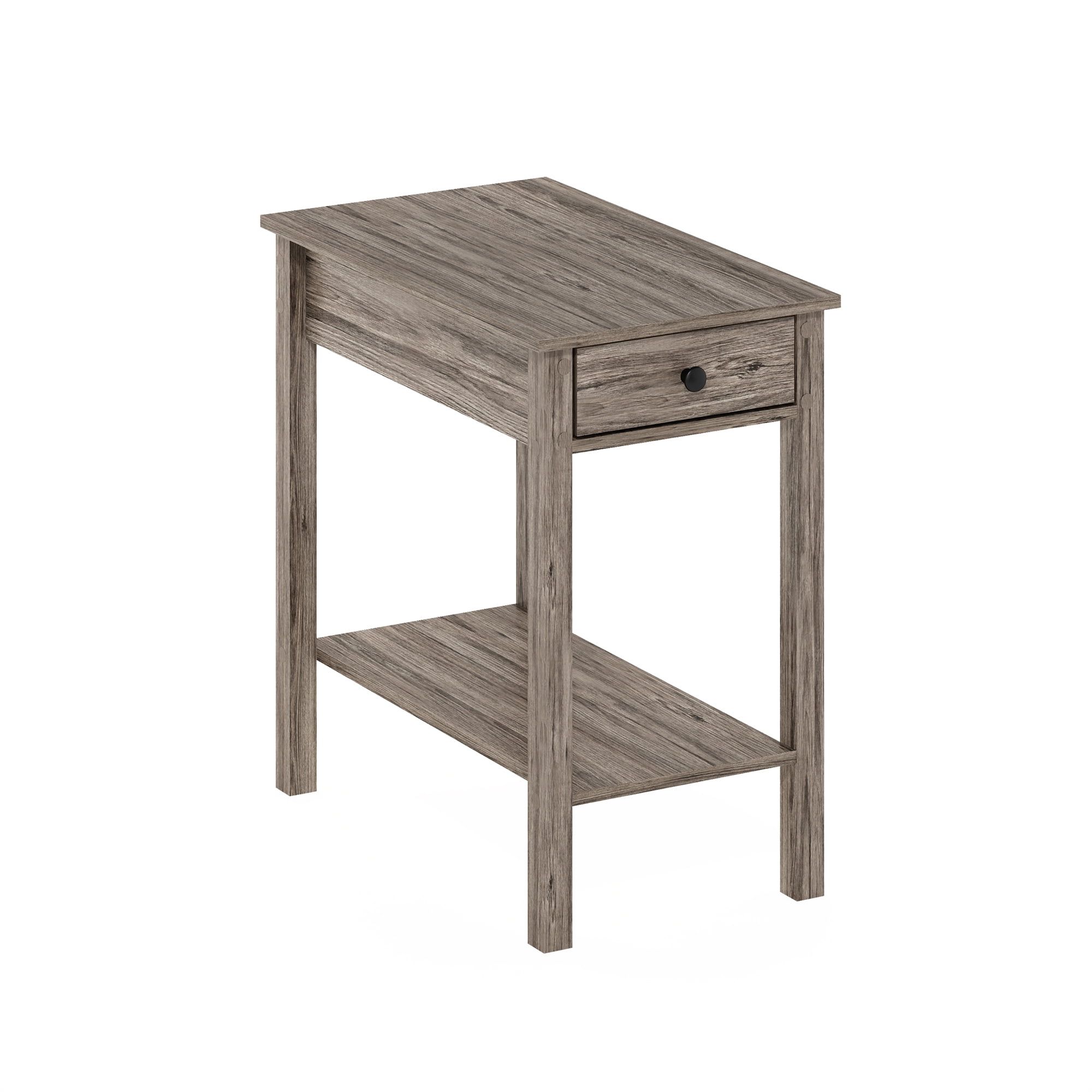 Compact Rustic Oak Wood End Table with Storage