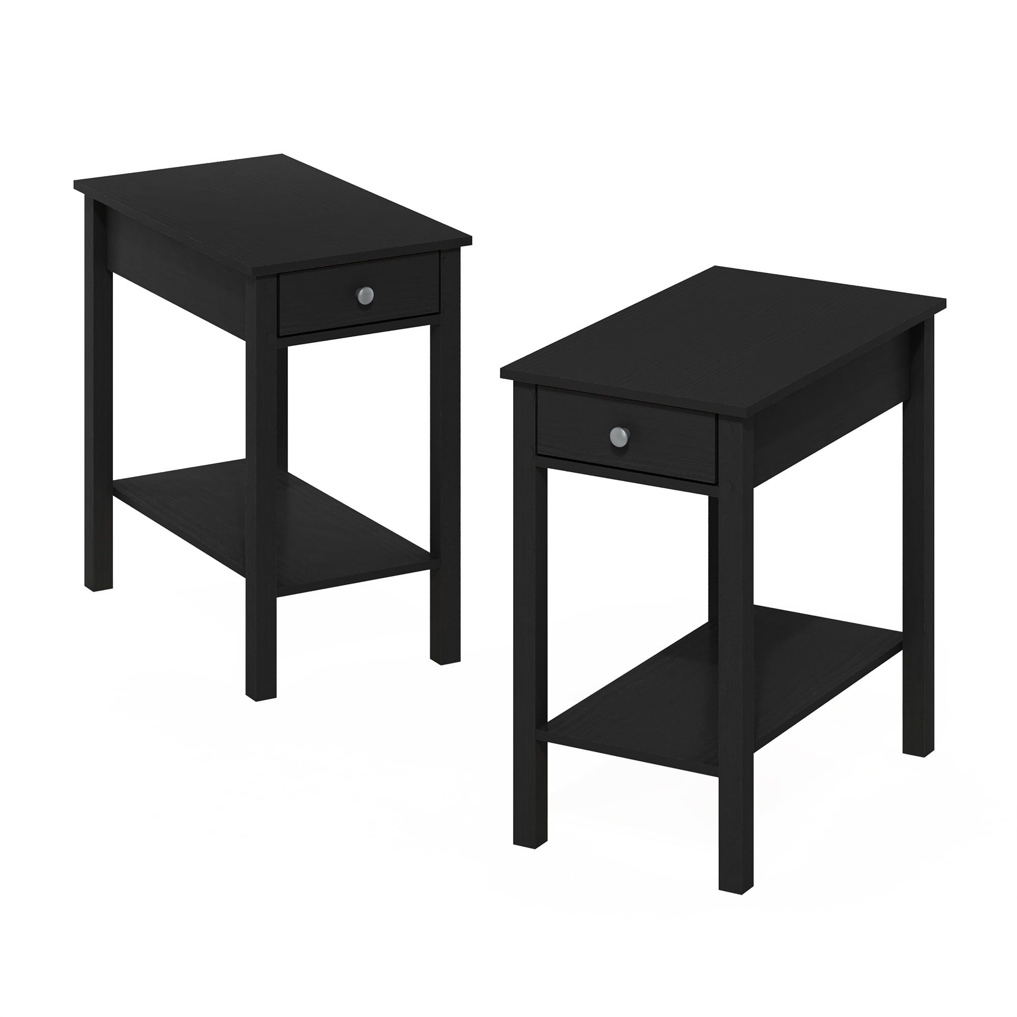 Americano Modern Rectangular Wood Side Table with Drawer, Set of 2