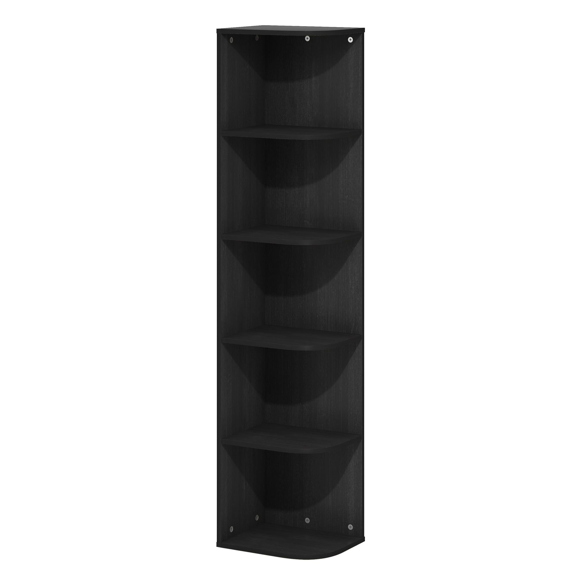 Black Composite Wood 5-Tier Corner Bookcase