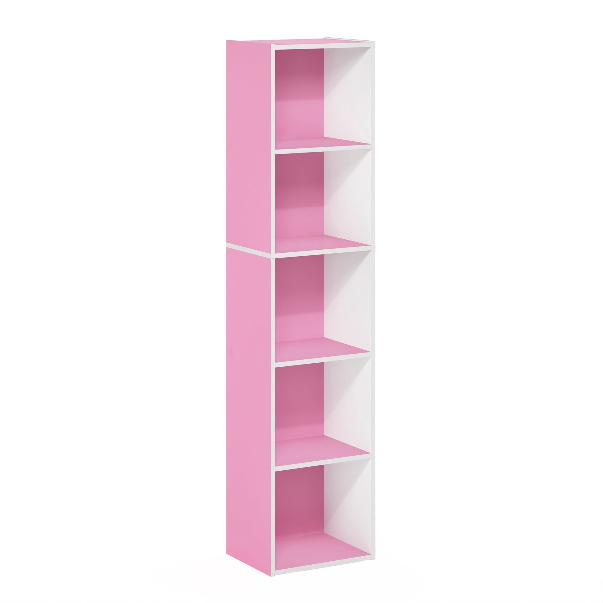 Contemporary Pink and White 5-Tier Wood Cube Bookcase
