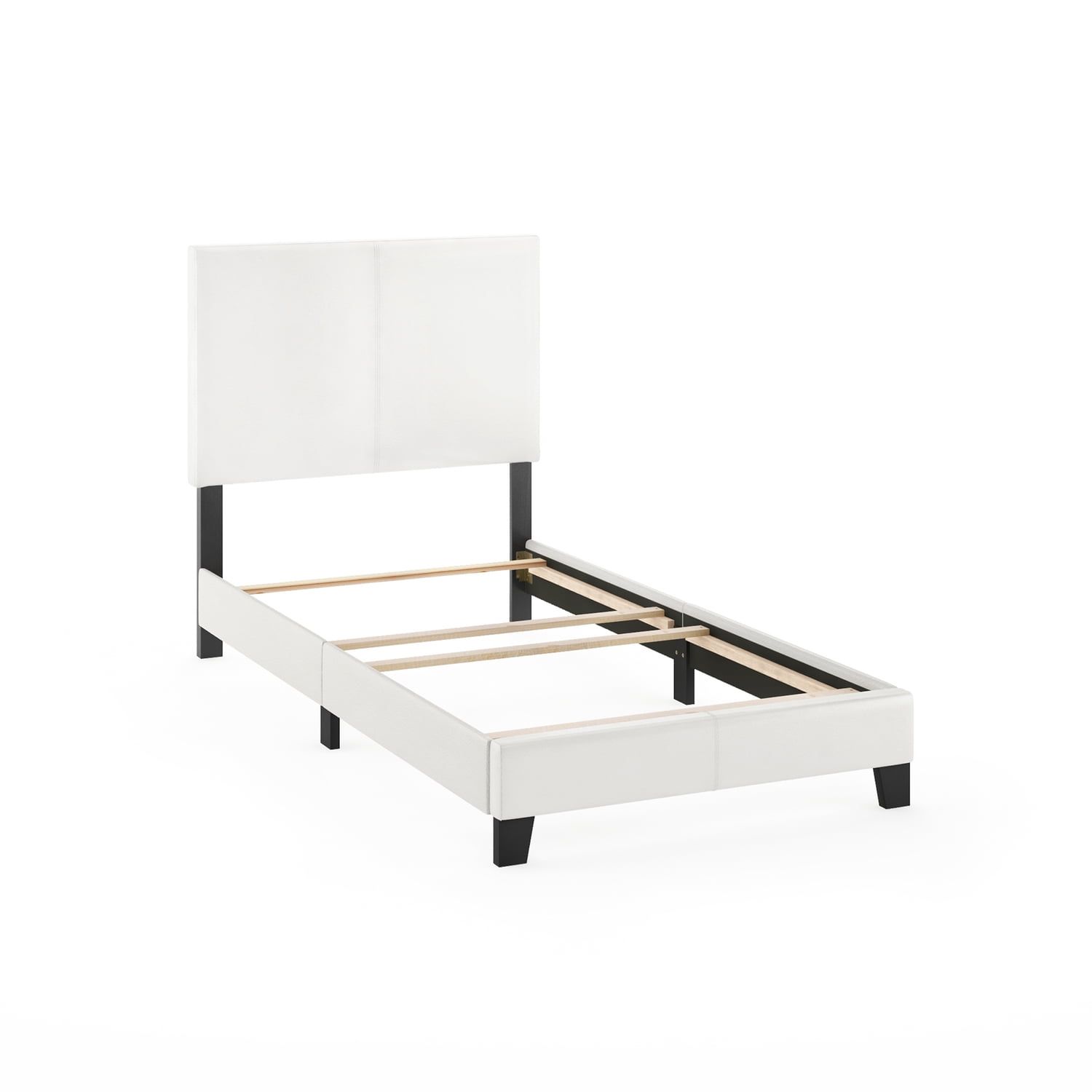 Twin White Faux Leather Upholstered Bed Frame with Headboard