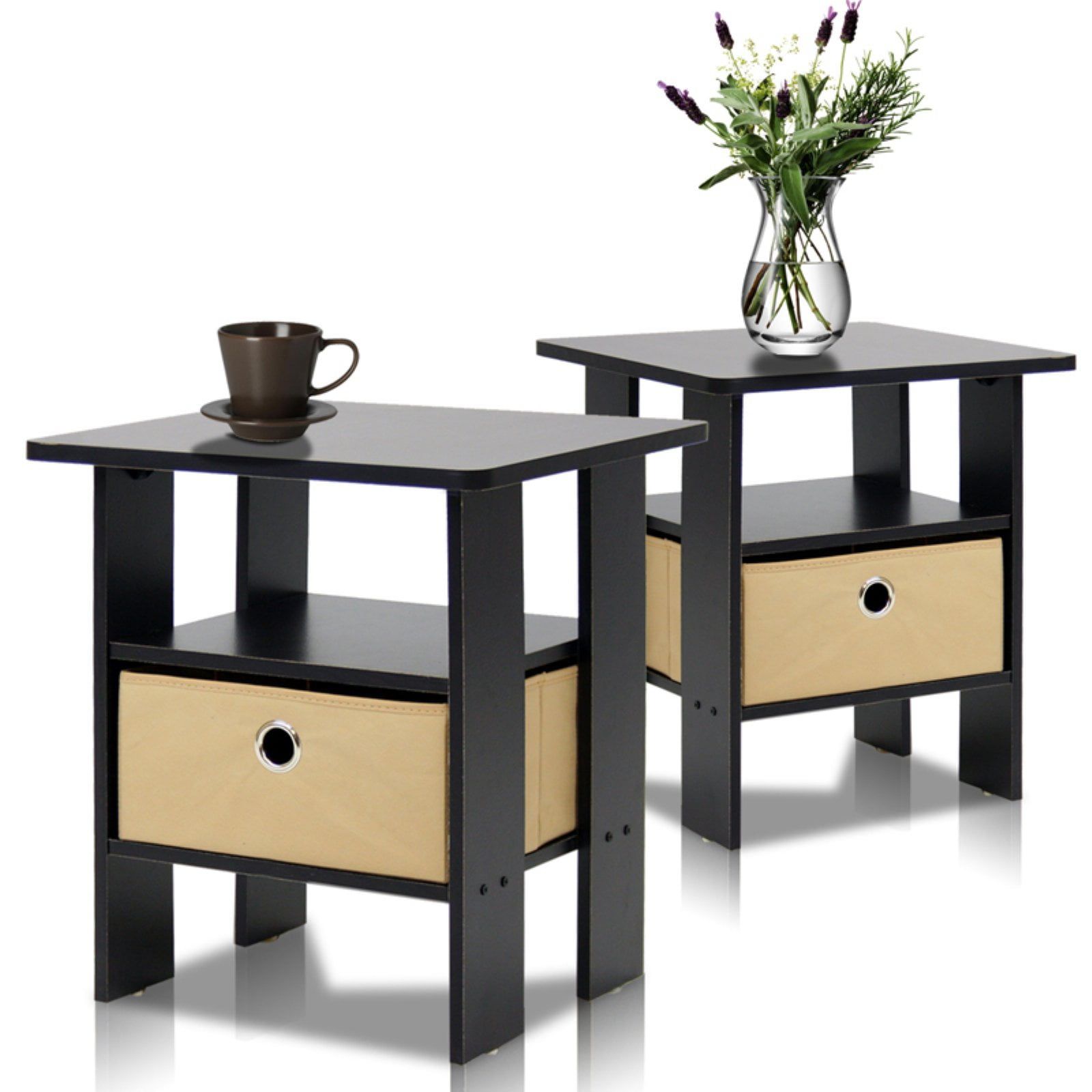 Espresso Engineered Wood Contemporary End Table with Drawer