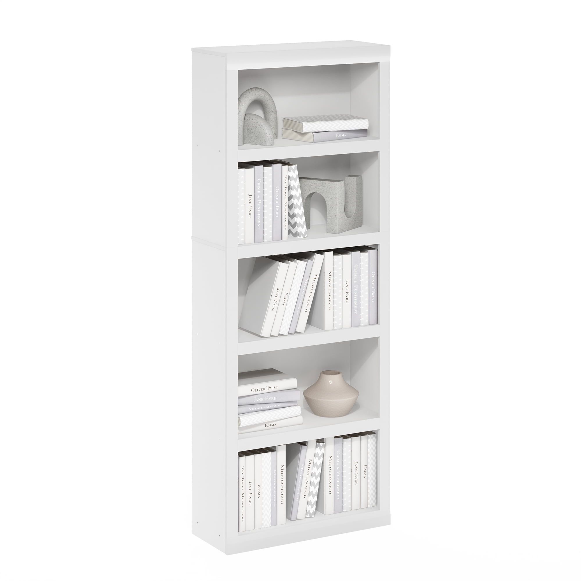 White 5-Tier Composite Wood Open Shelf Bookcase