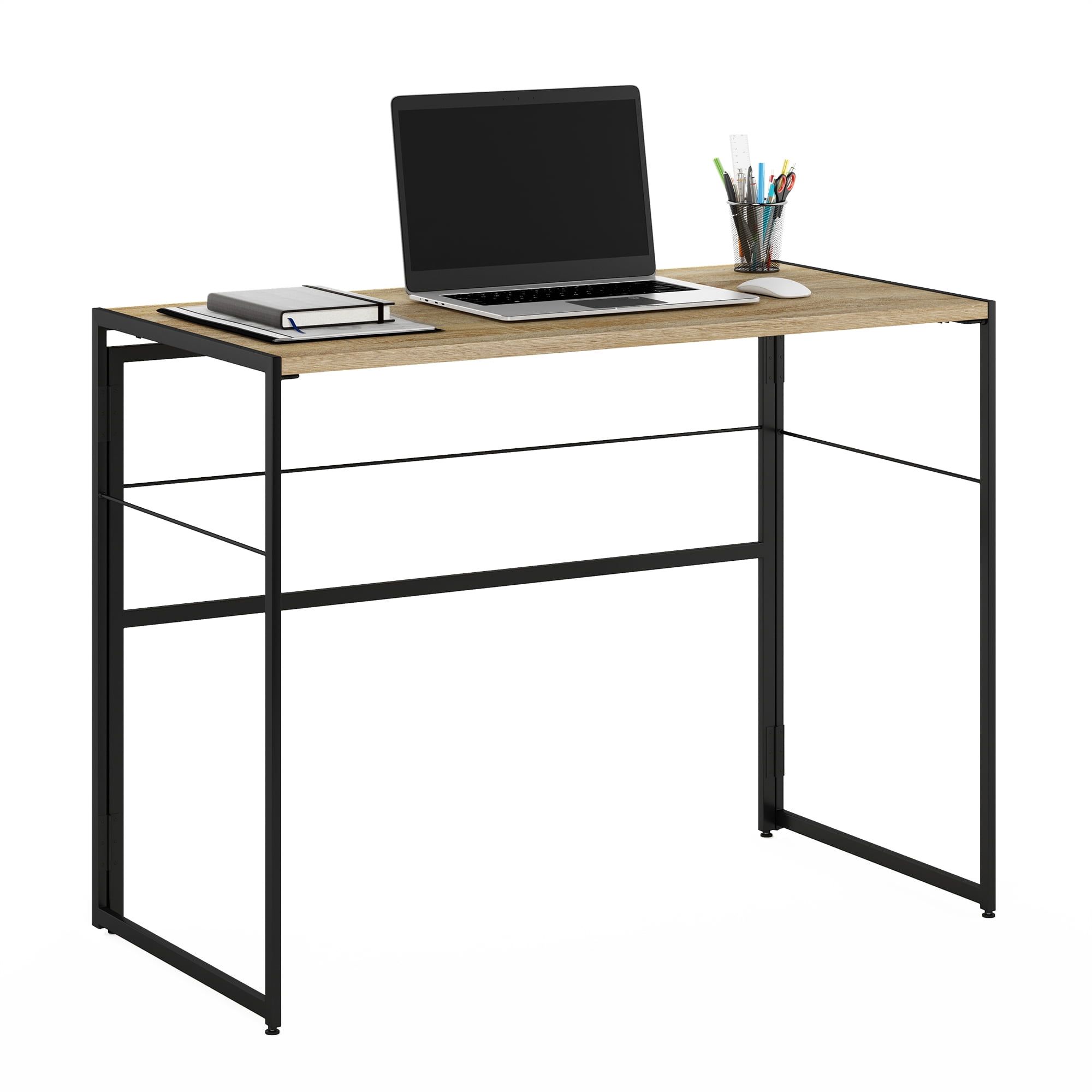 Sonoma Oak & Black Foldable Metal Frame Computer Desk