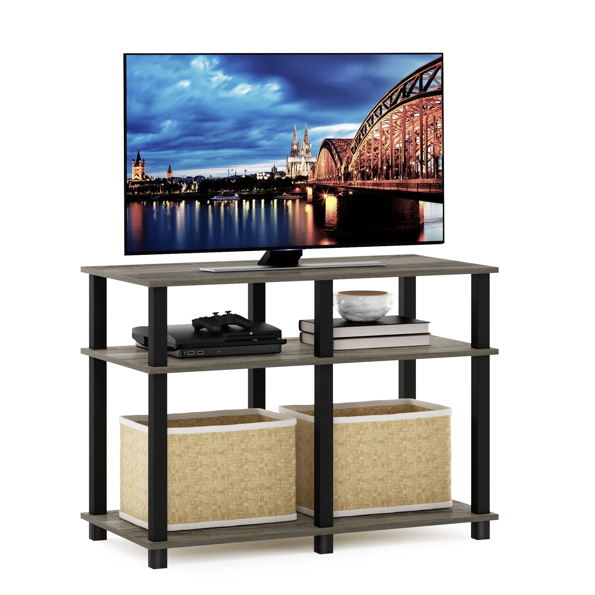 Chic French Oak and Black 40" Turn-N-Tube TV Stand