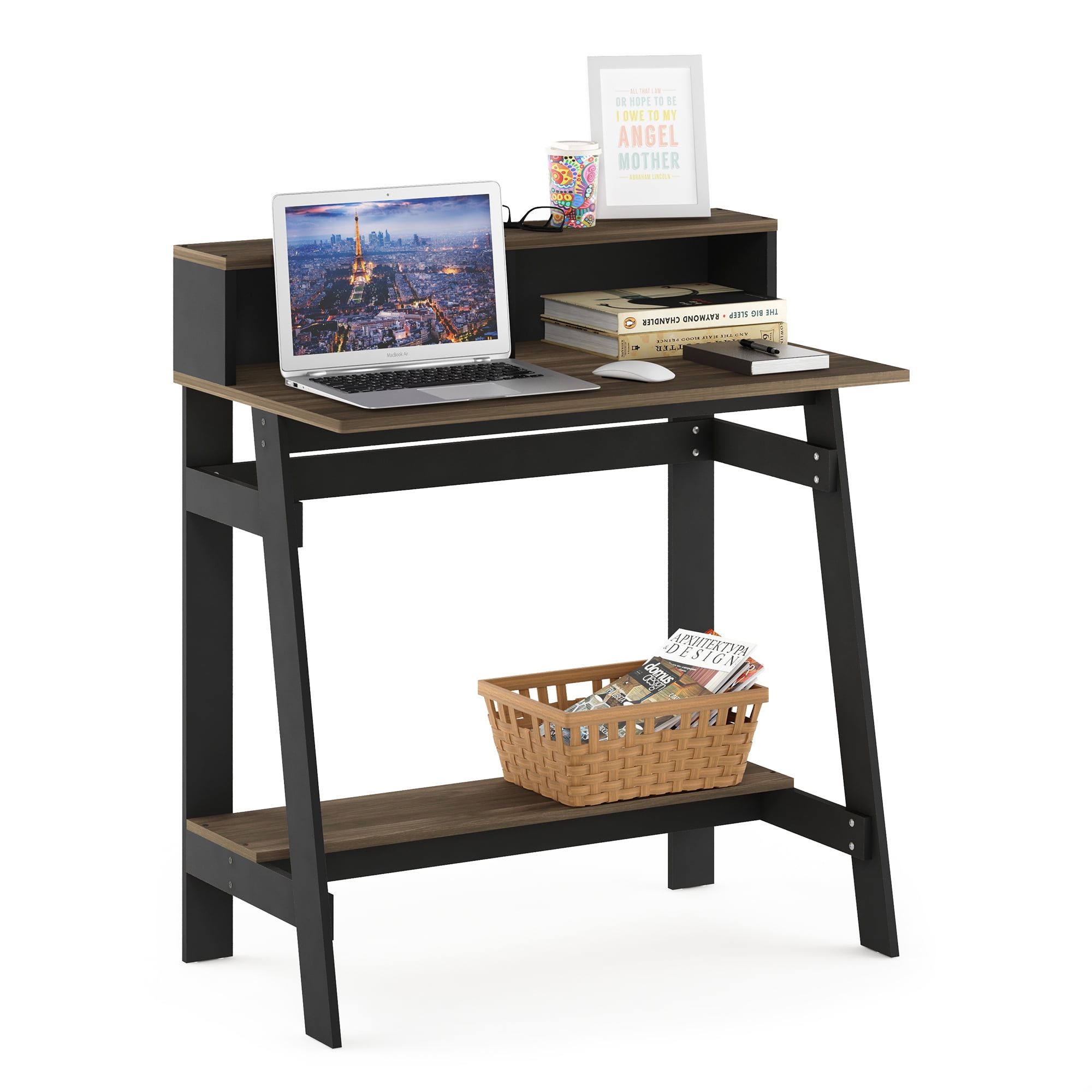 Columbia Walnut A-Frame Foldable Computer Desk with Drawer