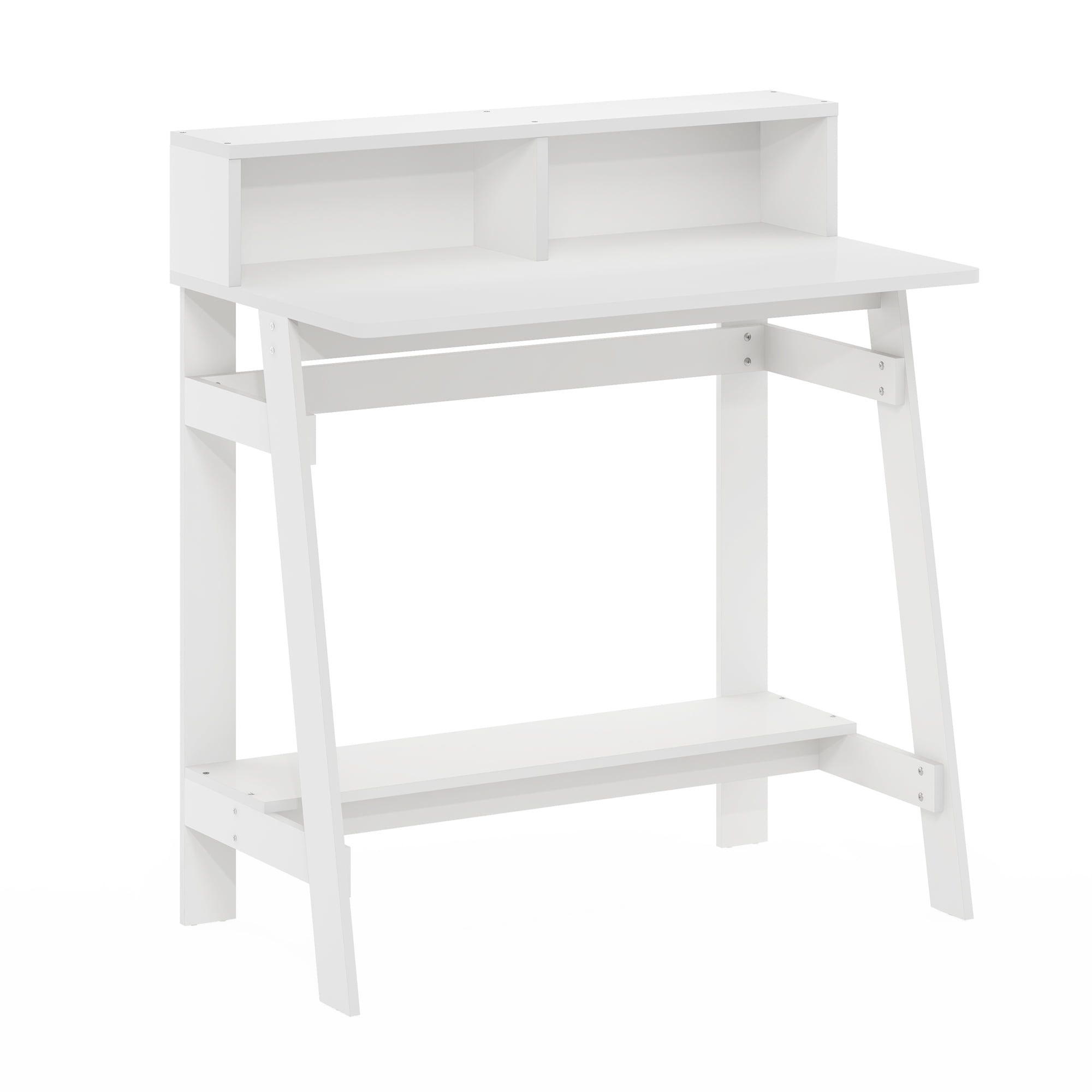 White Composite Wood A-Frame Desk with Hutch