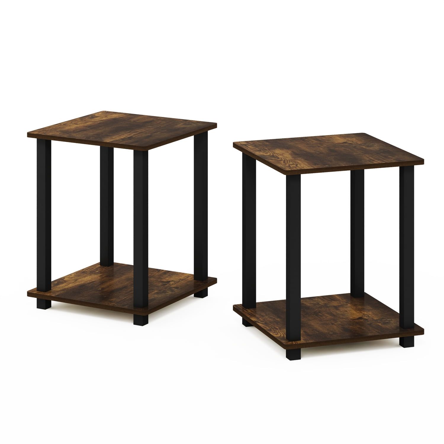 Amber Pine & Black Simplistic Wood End Table Set