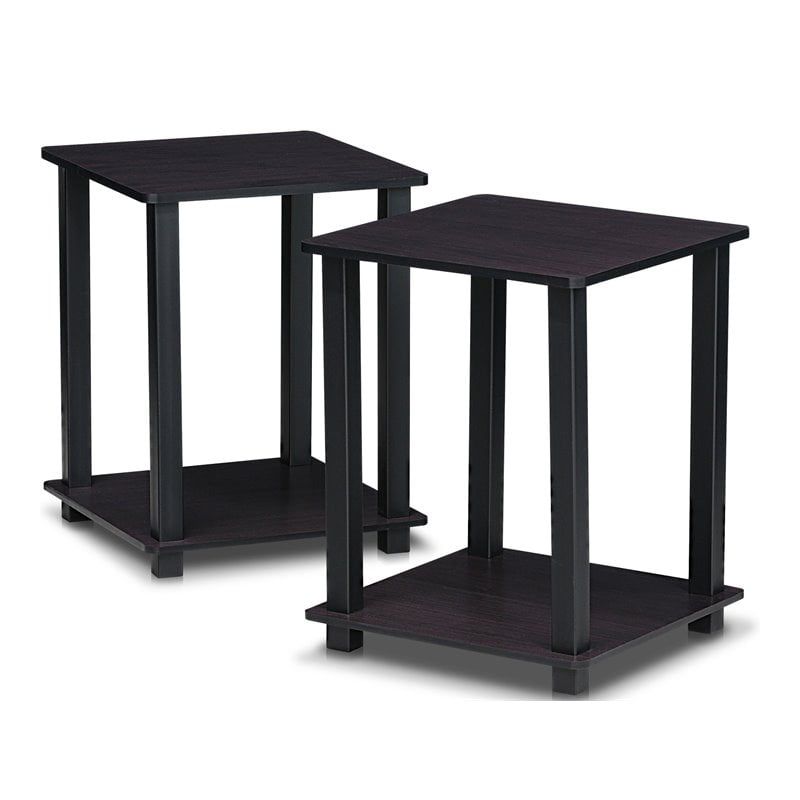 Modern Dark Walnut Wood and Metal End Table Set of 2