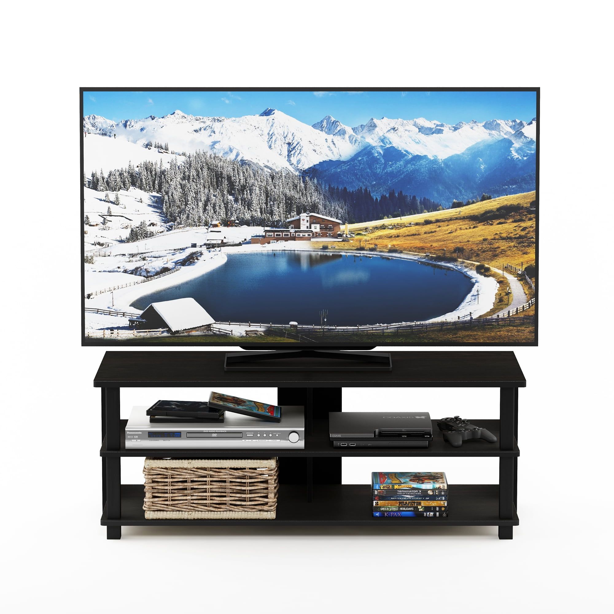 Espresso Black Modern 3-Tier Particle Board TV Stand for Up to 48" TV