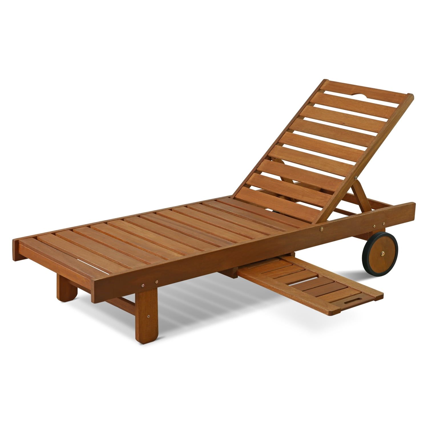 Tioman Natural Brown Hardwood Outdoor Chaise Lounger with Tray