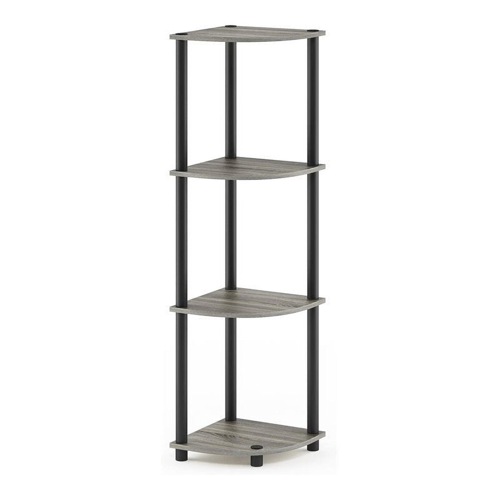 French Oak Gray and Black 4-Tier Corner Display Shelf