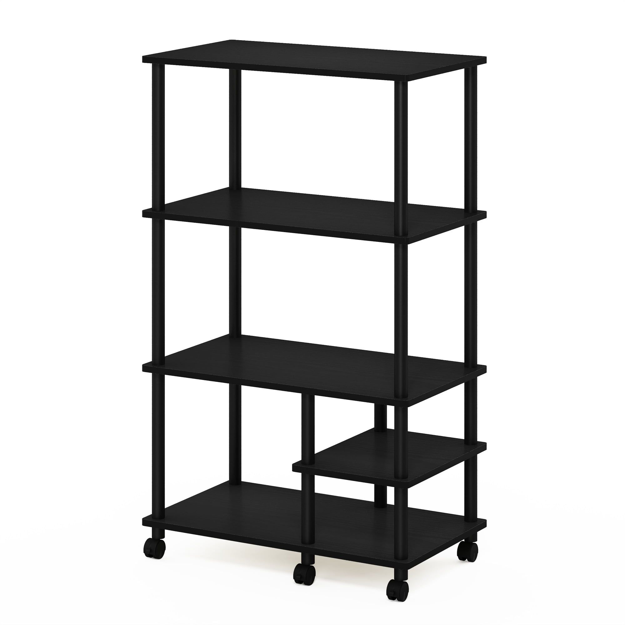 Black Wood 4-Tier Kitchen Cart with Storage and Lockable Casters